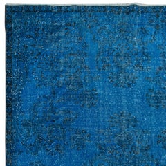 6x9.8 Ft Turkish Area Rug in Blue for Dining Room, Handmade Garden Design Carpet