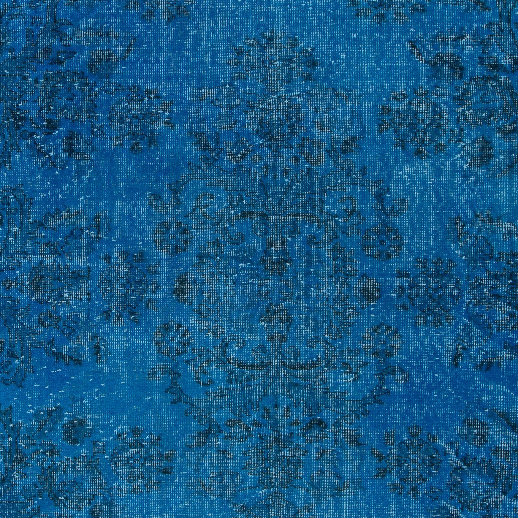 Modern 6x9.8 Ft Turkish Area Rug in Blue for Dining Room, Handmade Garden Design Carpet For Sale
