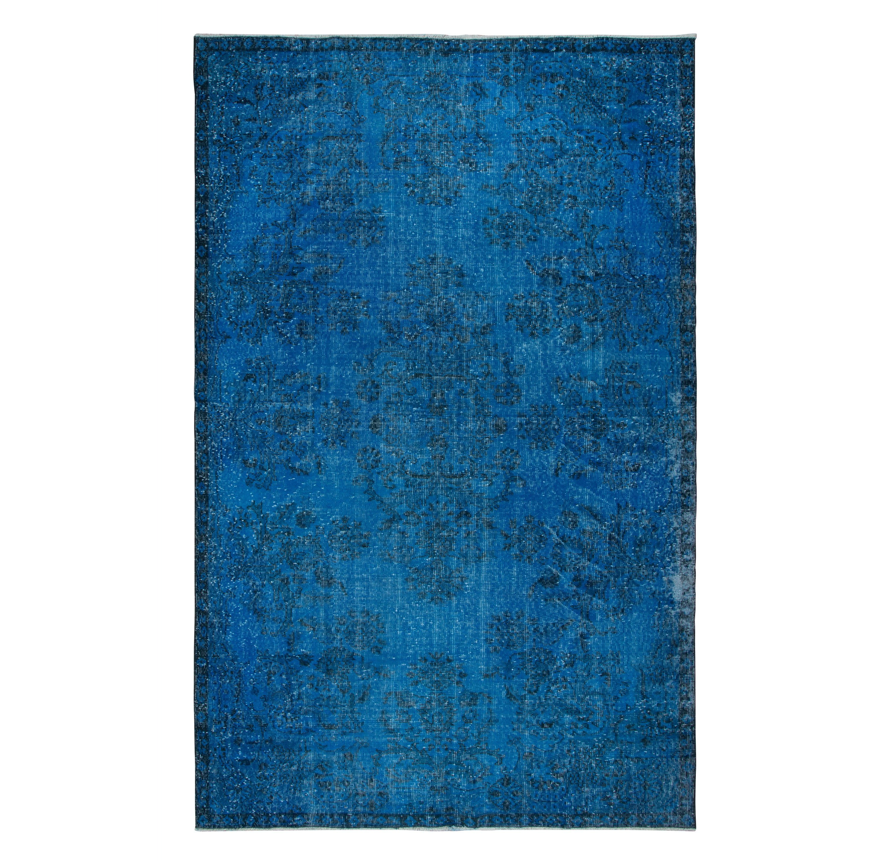 Alfombra Turca Azul para Comedor, Hecha a Mano Alfombra de Diseño de Jardín