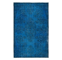 Alfombra Turca Azul para Comedor, Hecha a Mano Alfombra de Diseño de Jardín