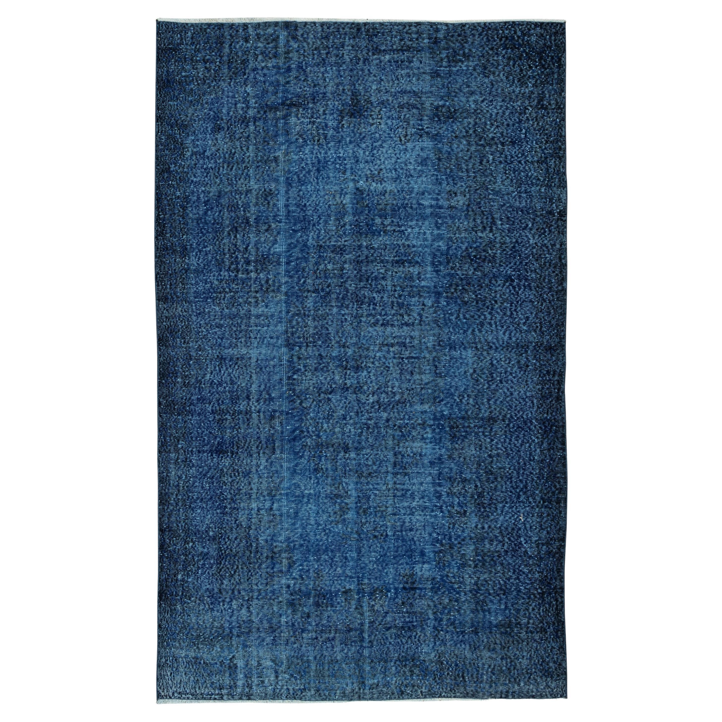 Vintage Handmade Turkish Area Rug Over-Dyed in Blue 4 Modern Interiors