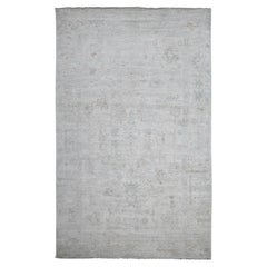 6'x9'8" White Hand Knotted Afghan Angora Oushak Leaf Design Pure Wool Rugs (Tappeto afgano di angora e foglie di Oushak annodato a mano)