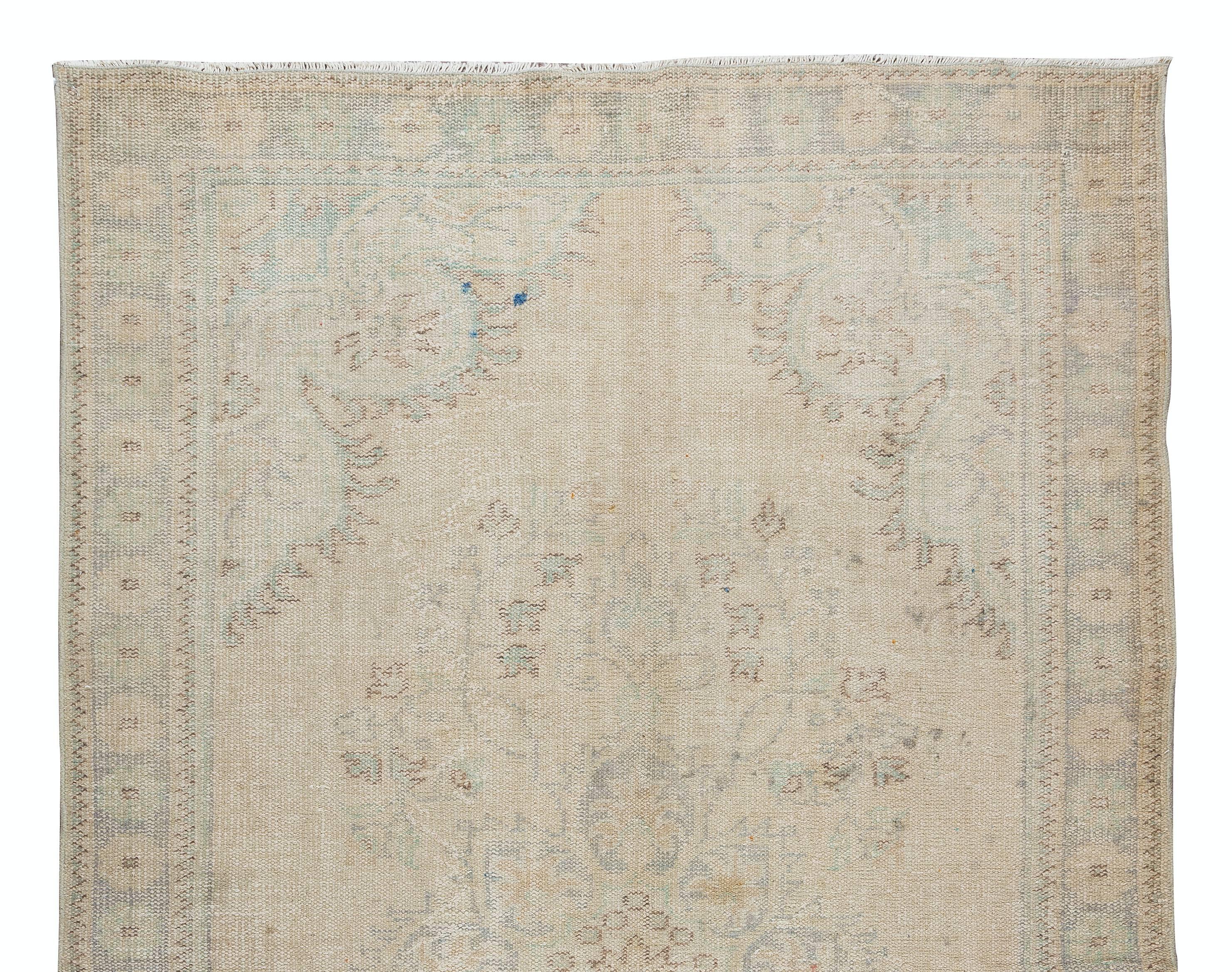 Hand-Knotted 6x9.9 Ft Sun Faded Mid-Century Handmade Central Anatolian Oushak Wool Area Rug For Sale
