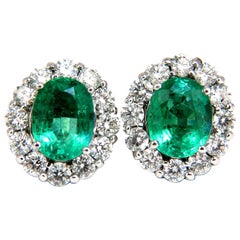 7-06ct-Natural-vivid-Green-Emerald-diamonds-cluster-earrings-14kt-Halo-Classic