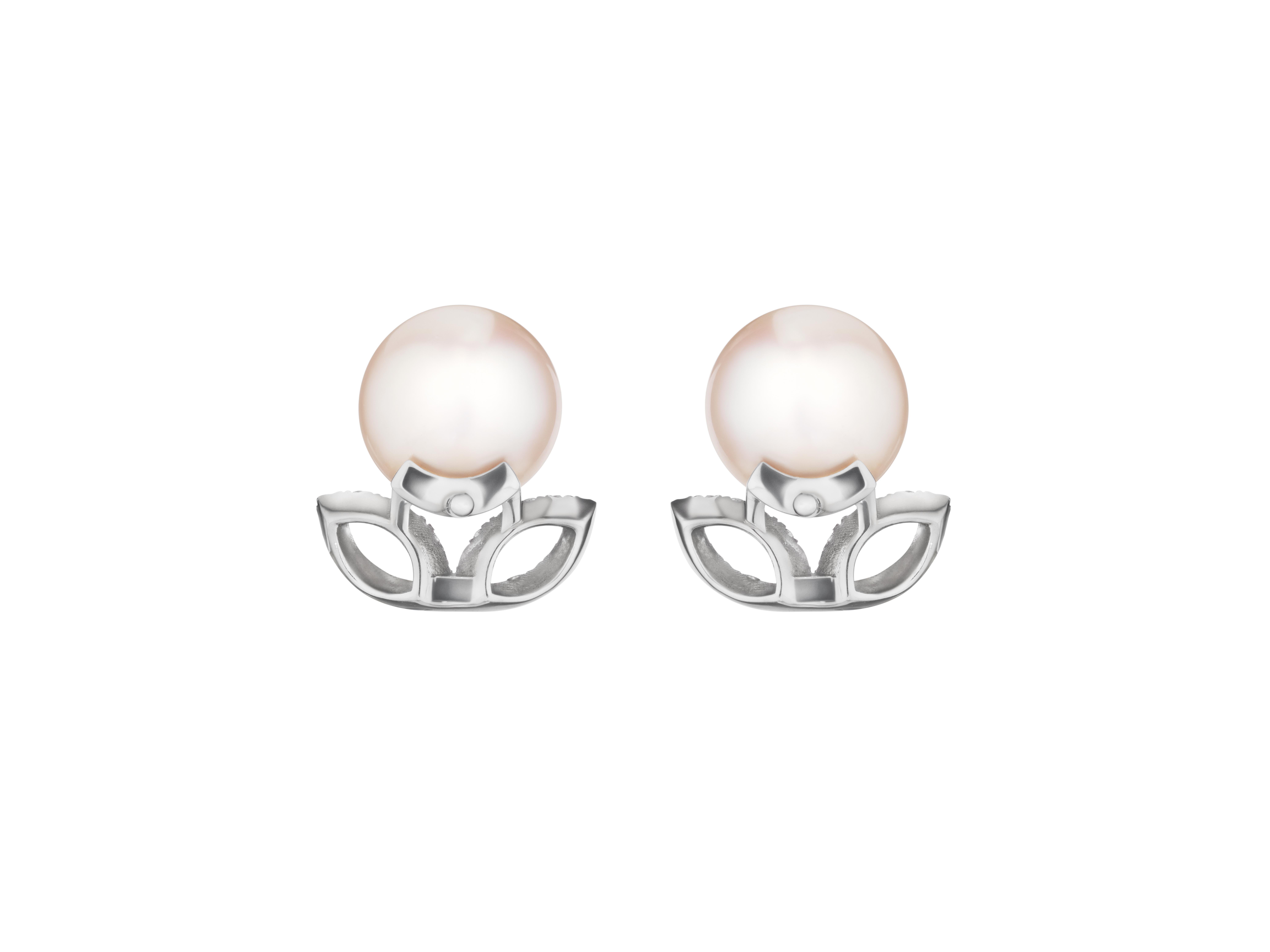 Contemporary Morning Blossom Akoya Cultured Pearl Stud Earrings in 18K Gold For Sale