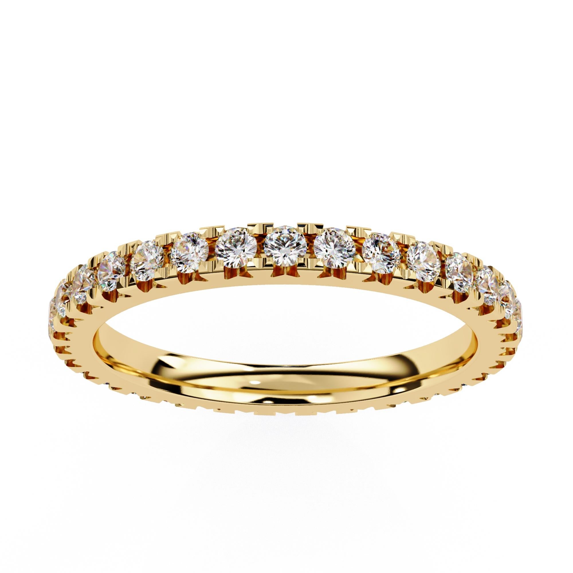 7/10 Ctw Round Diamond Ring, Full Eternity Band, 14K Solid Gold, SI GH For Sale 1