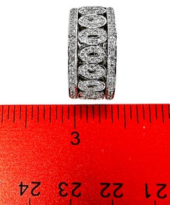 7/16 Inch Wide 18K White Gold Diamond Band Ring with Oval Motifs