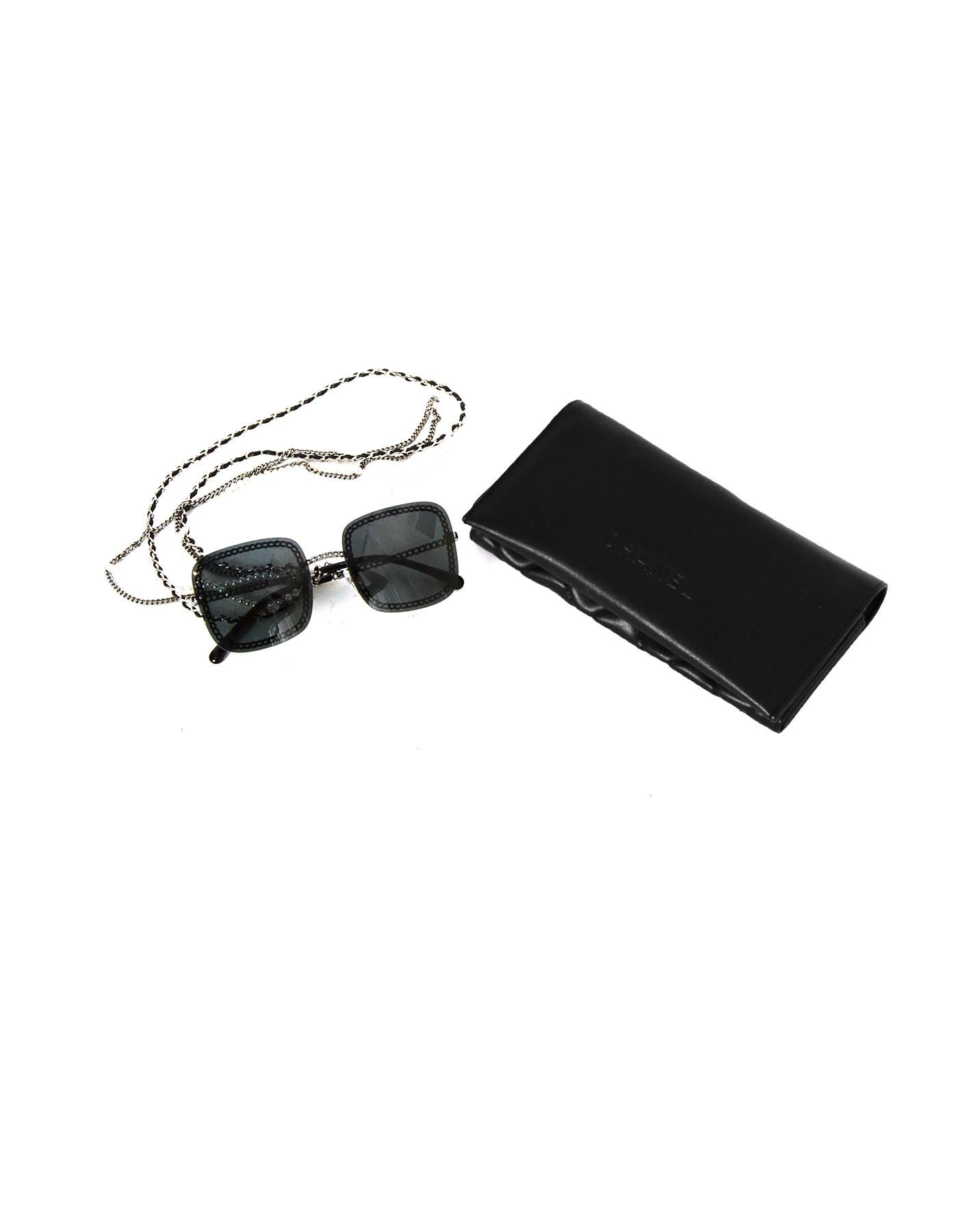 Chanel 2019 Dark Silver/Grey Lens Sunglasses w/ Detachable Chain rt. $975 2