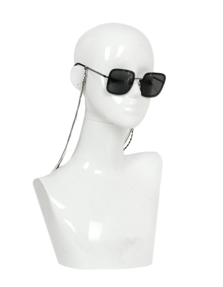 Chanel 2019 Dark Silver/Grey Lens w/ Detachable Chain rt. $975 For Sale at 1stDibs | chanel sunglasses 2019, dark silver grey, chanel sunglasses with chain