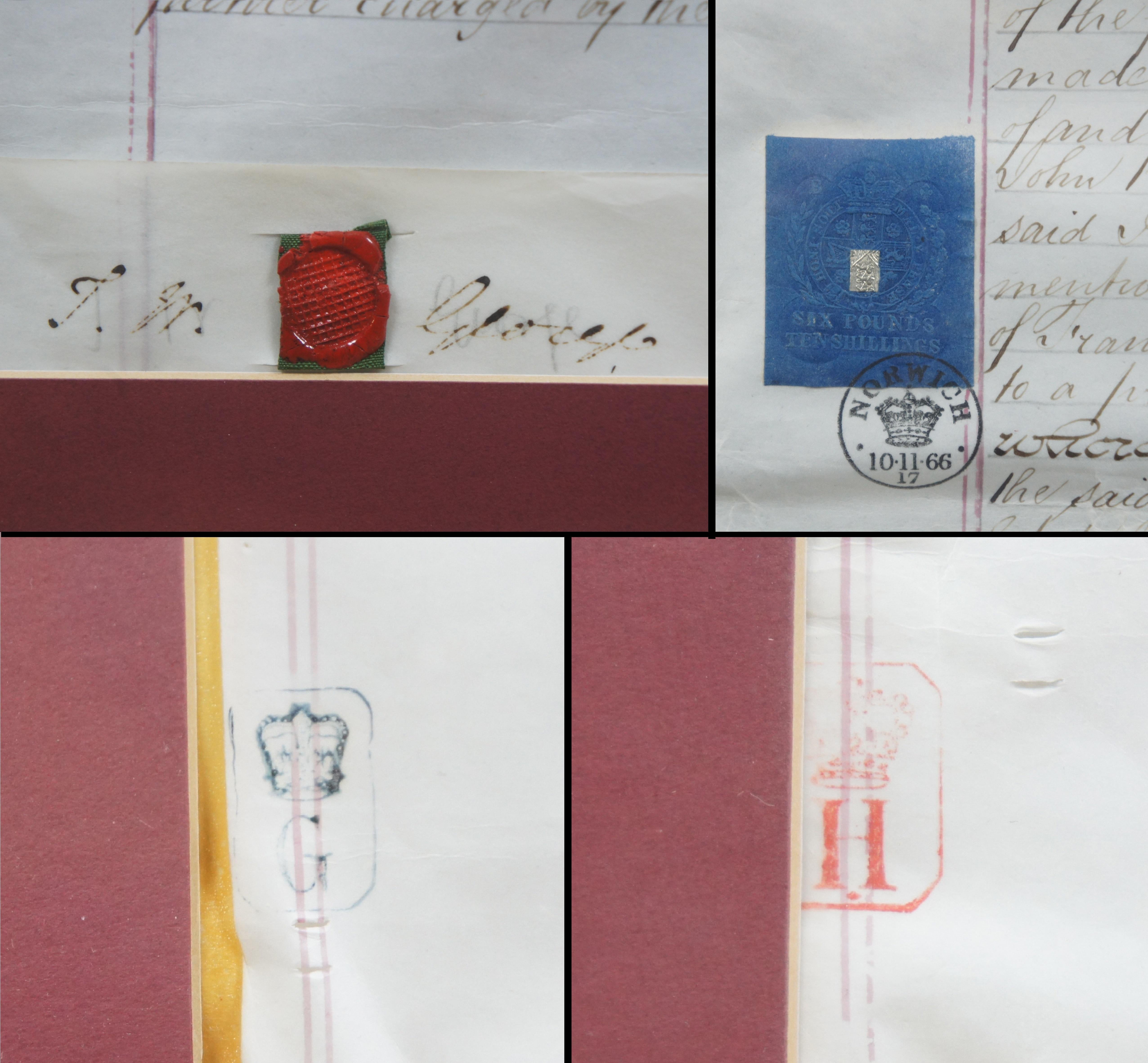7'19th Century British Real Estate Land Indentures Lease Documents 1867 Gerahmt (Papier) im Angebot