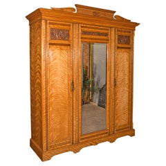 Antique Triple Wardrobe, Scottish, Satinwood, Taylor and Sons, Victorian