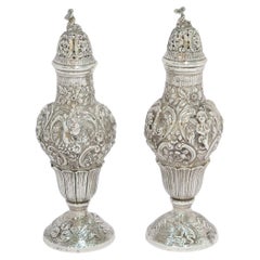 7 5/8 in - Sterling Silver Antique English 1797 Repousse Salt 
Pepper Shakers