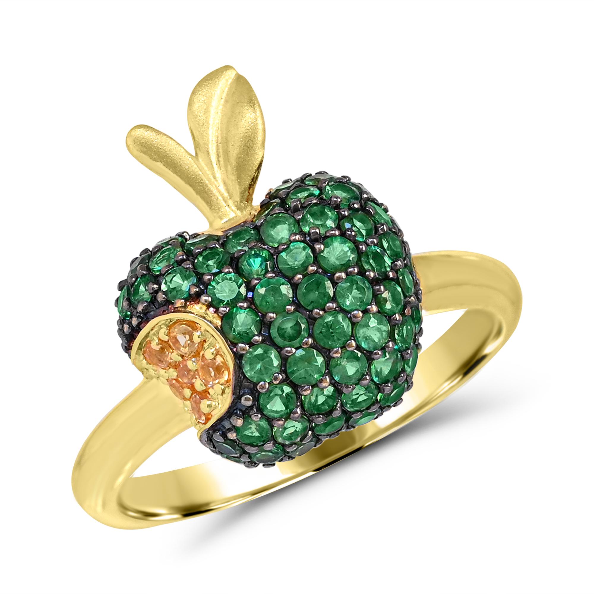 Contemporary 7/8 ct. Tsavorite and Yellow Sapphire Berry Ring in 14K Yellow Gold For Sale