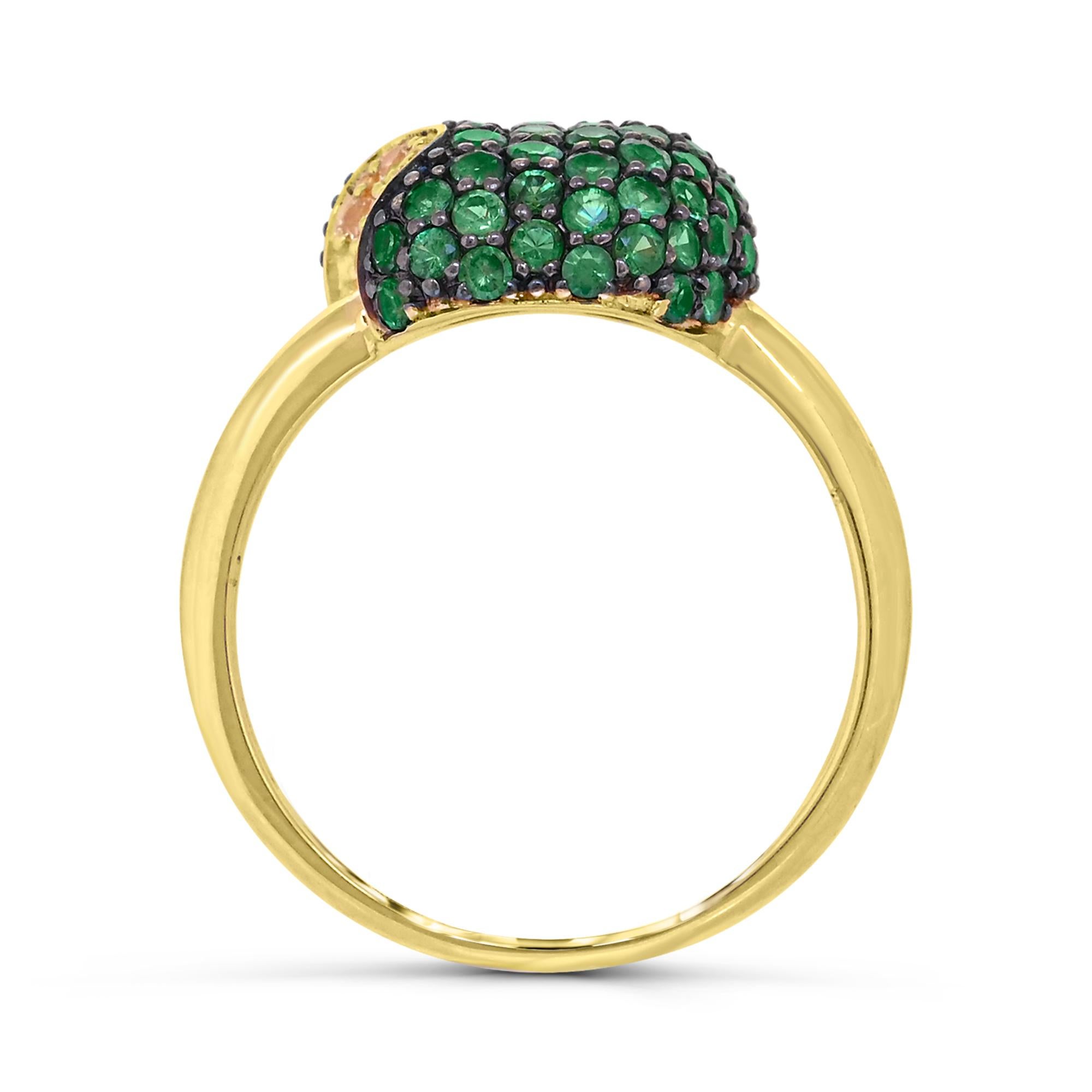 Round Cut 7/8 ct. Tsavorite and Yellow Sapphire Berry Ring in 14K Yellow Gold For Sale