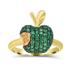 7/8 ct. Bague baies en or jaune 14 carats, tsavorite et saphir jaune