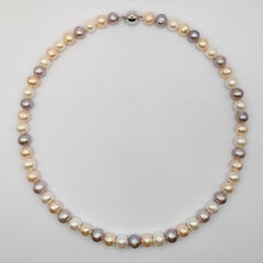 7-8mm Candy Pastel Multi-Color Round Pearl Necklace with 18K Gold Clasp