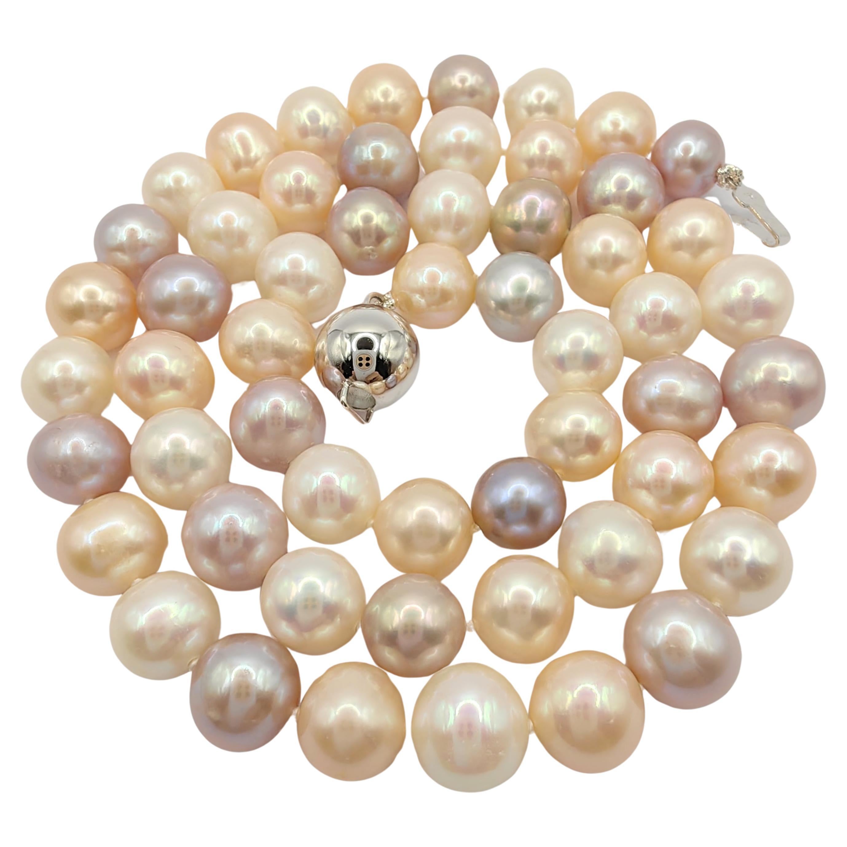 7-8mm Candy Pastel Multi-Color Round Pearl Necklace with 18K Gold Clasp For Sale