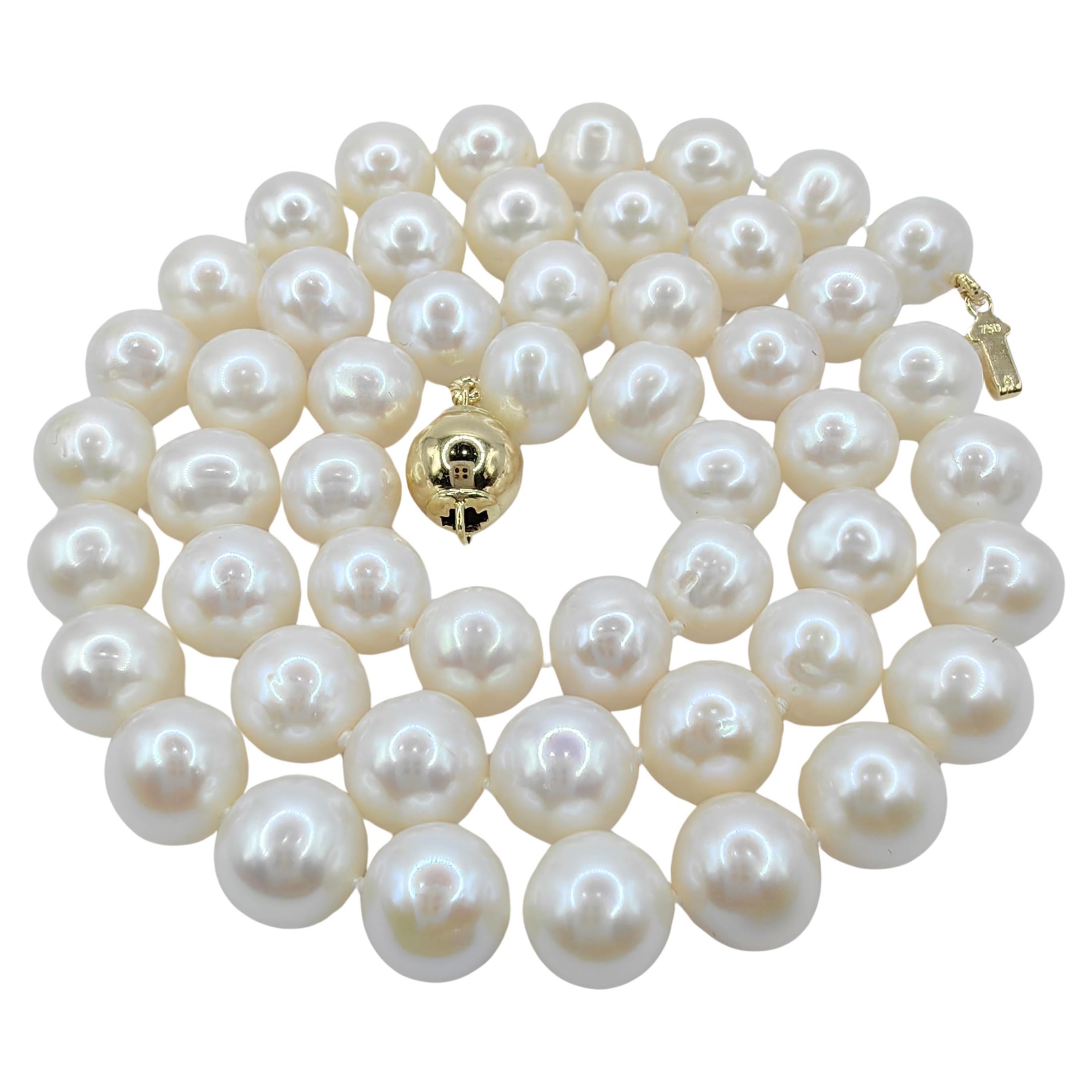 7-8mm White Round Pearl Necklace with 18K Gold Clasp For Sale