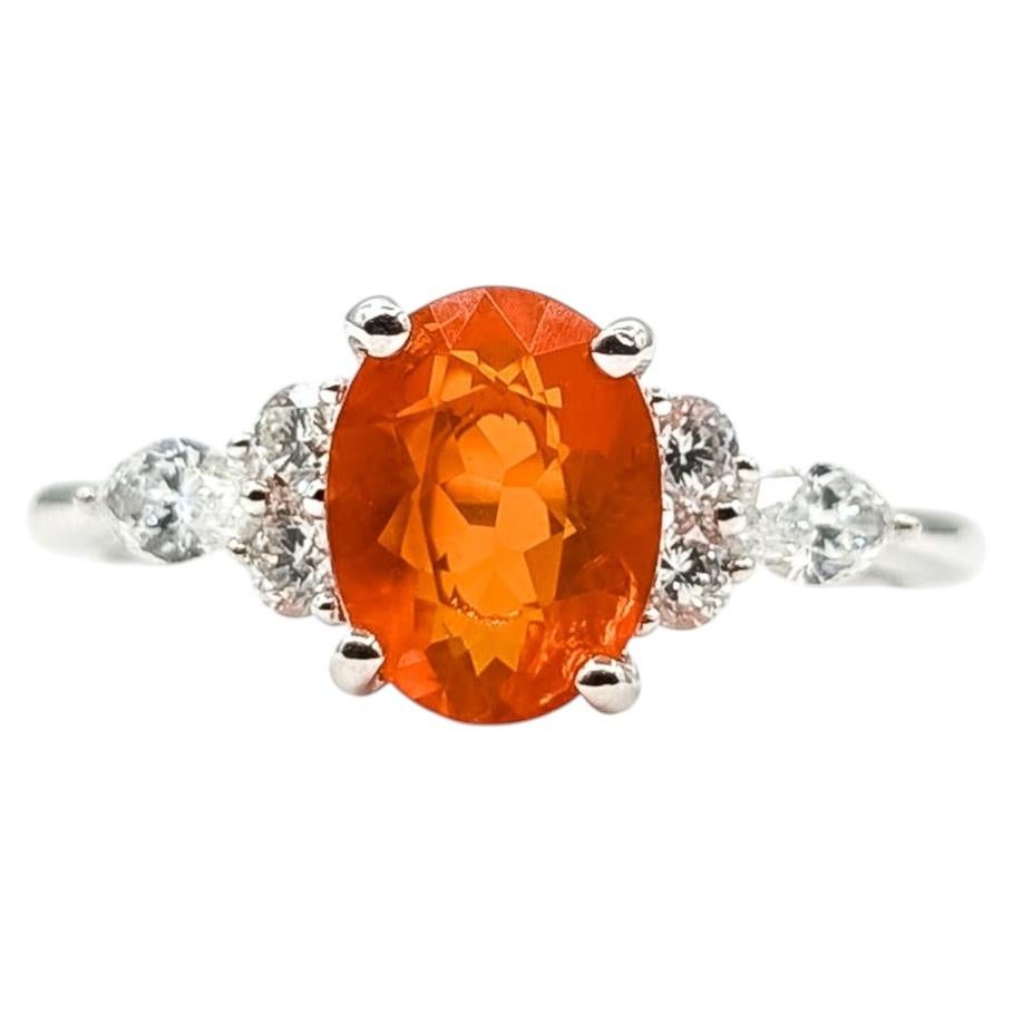 7-across Opal & Diamond Ring in 18k White Gold For Sale