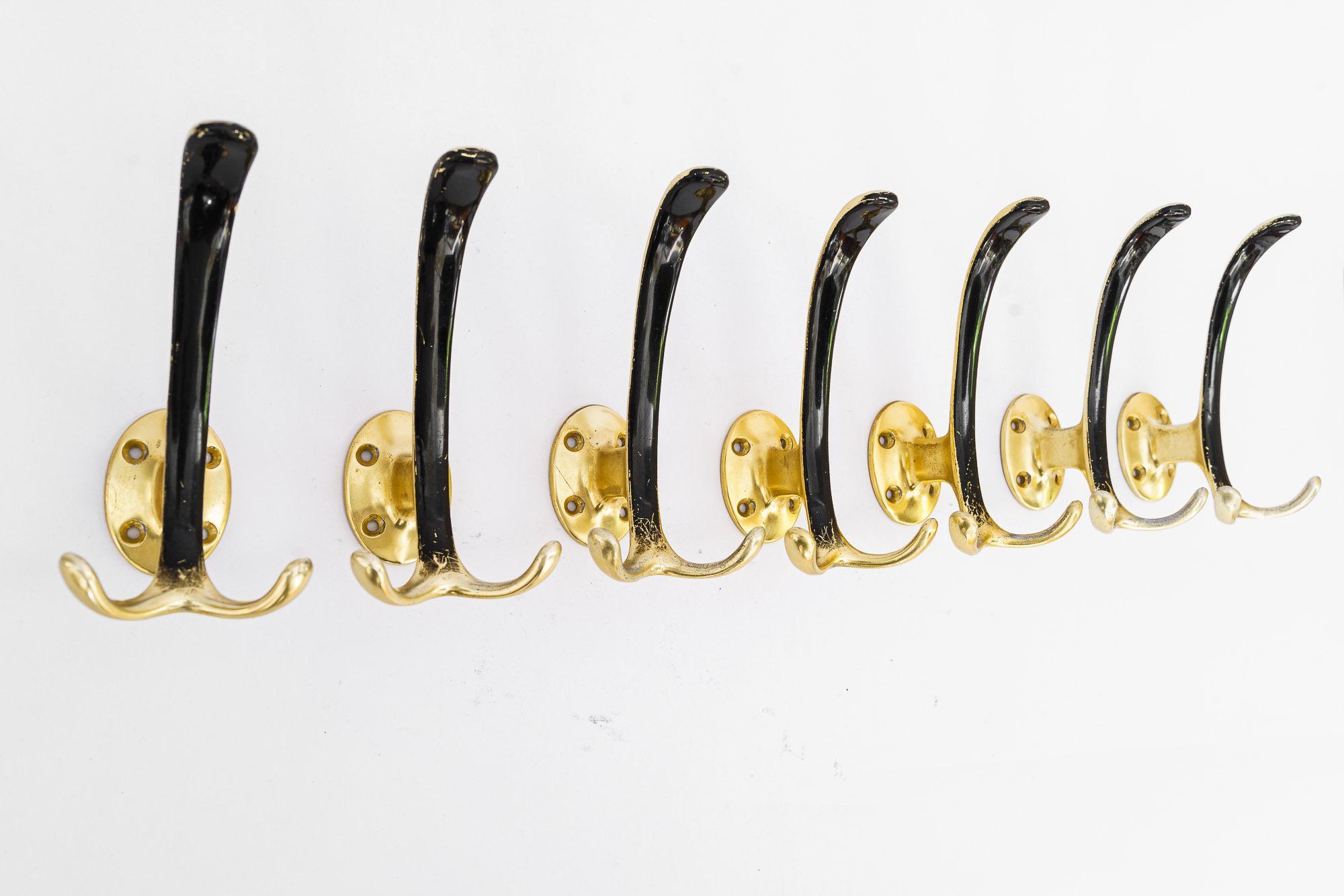 Austrian 7 Aluminum Wall Hooks Black and Gold Lacquered Vienna Around 1960s For Sale