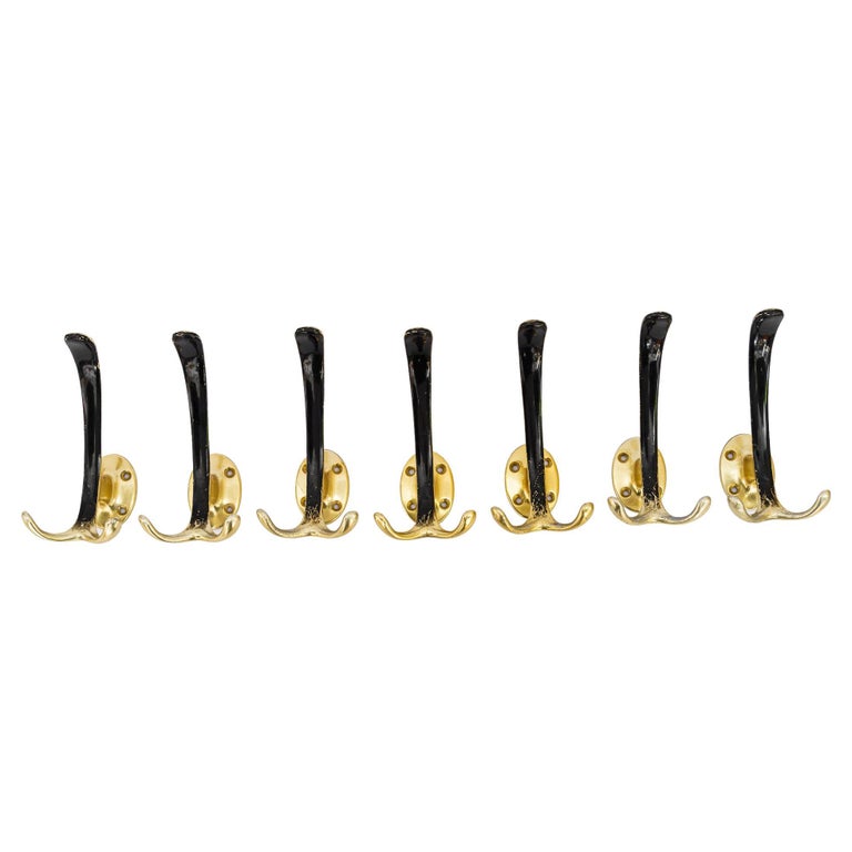 7 Aluminum Wall Hooks Black and Gold Lacquered Vienna Around 1960s For ...