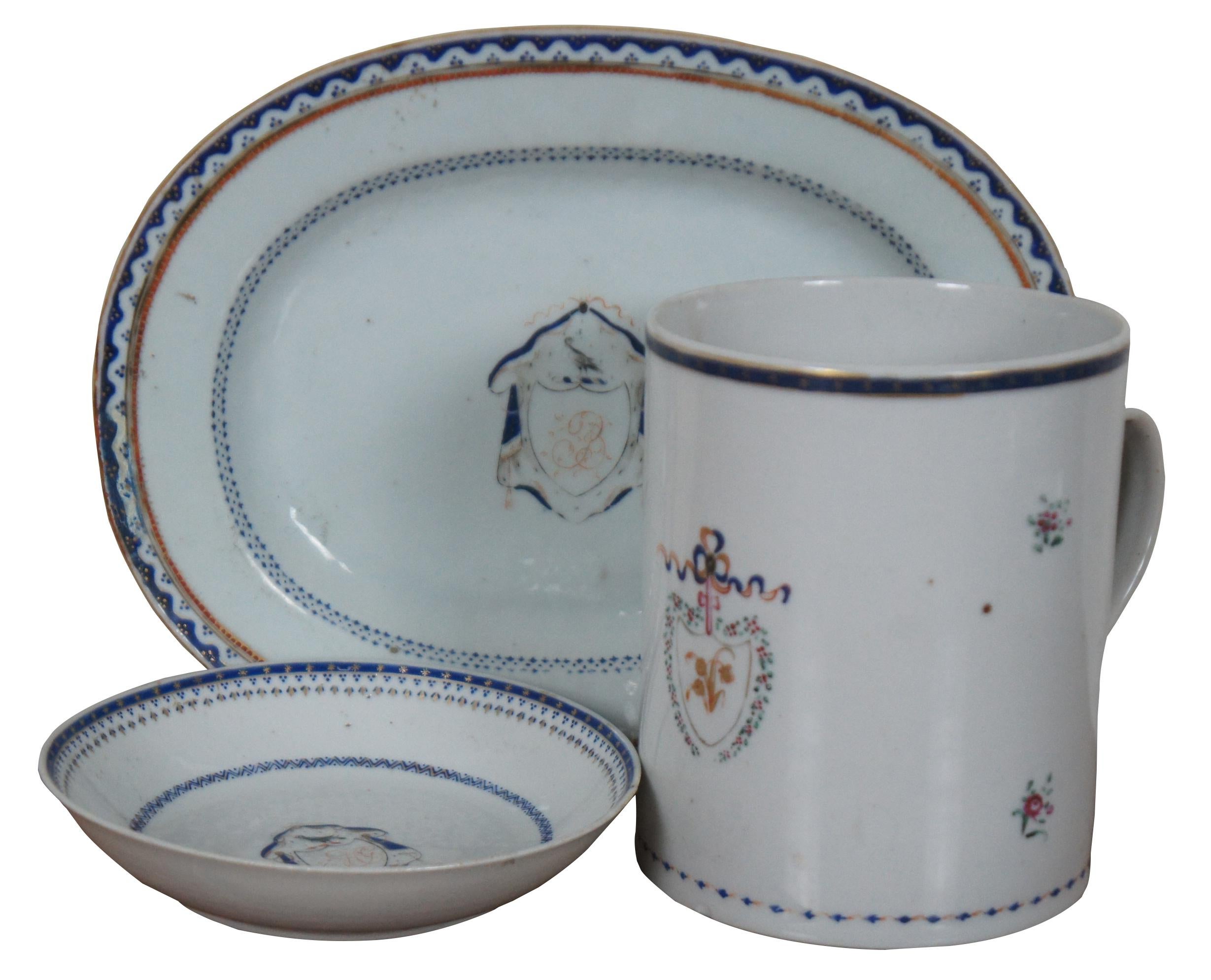 7 Antique 18th Century Chinese Export Qianlong Armorial Federal Porcelain China In Good Condition For Sale In Dayton, OH