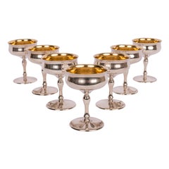 7 Antique American Sterling Silver Gilt Art Deco Sherbet Cocktail Wine Goblets