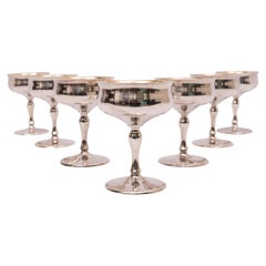 7 Antique American Sterling Silver Gilt Art Deco Sherbet Cocktail Wine Goblets