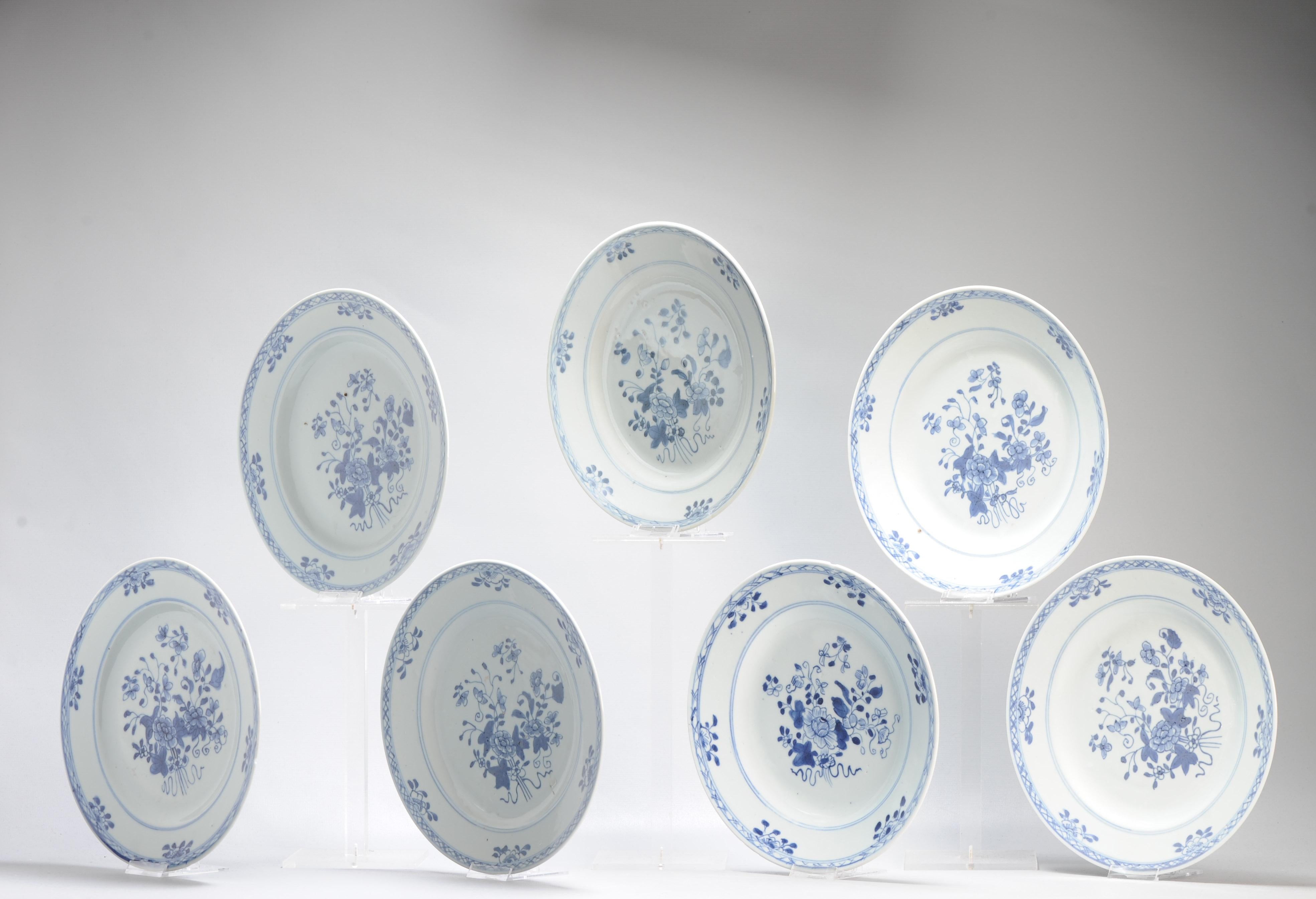 #7 Antikes chinesisches Porzellan 18C Kangxi/Yongzheng Blau-Weiß-Set Essteller aus Porzellan (Qing-Dynastie) im Angebot