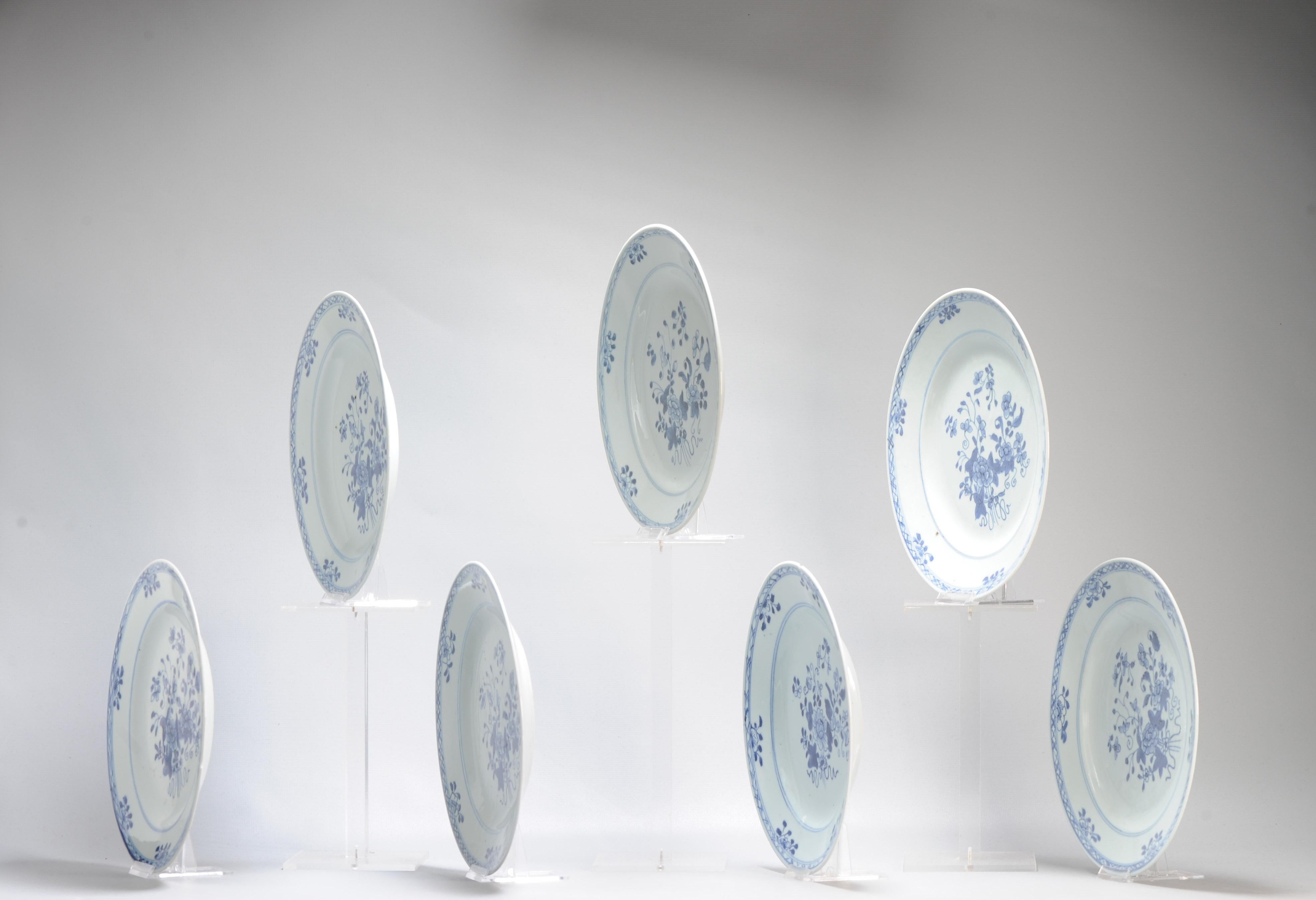 #7 Antikes chinesisches Porzellan 18C Kangxi/Yongzheng Blau-Weiß-Set Essteller aus Porzellan (Chinesisch) im Angebot