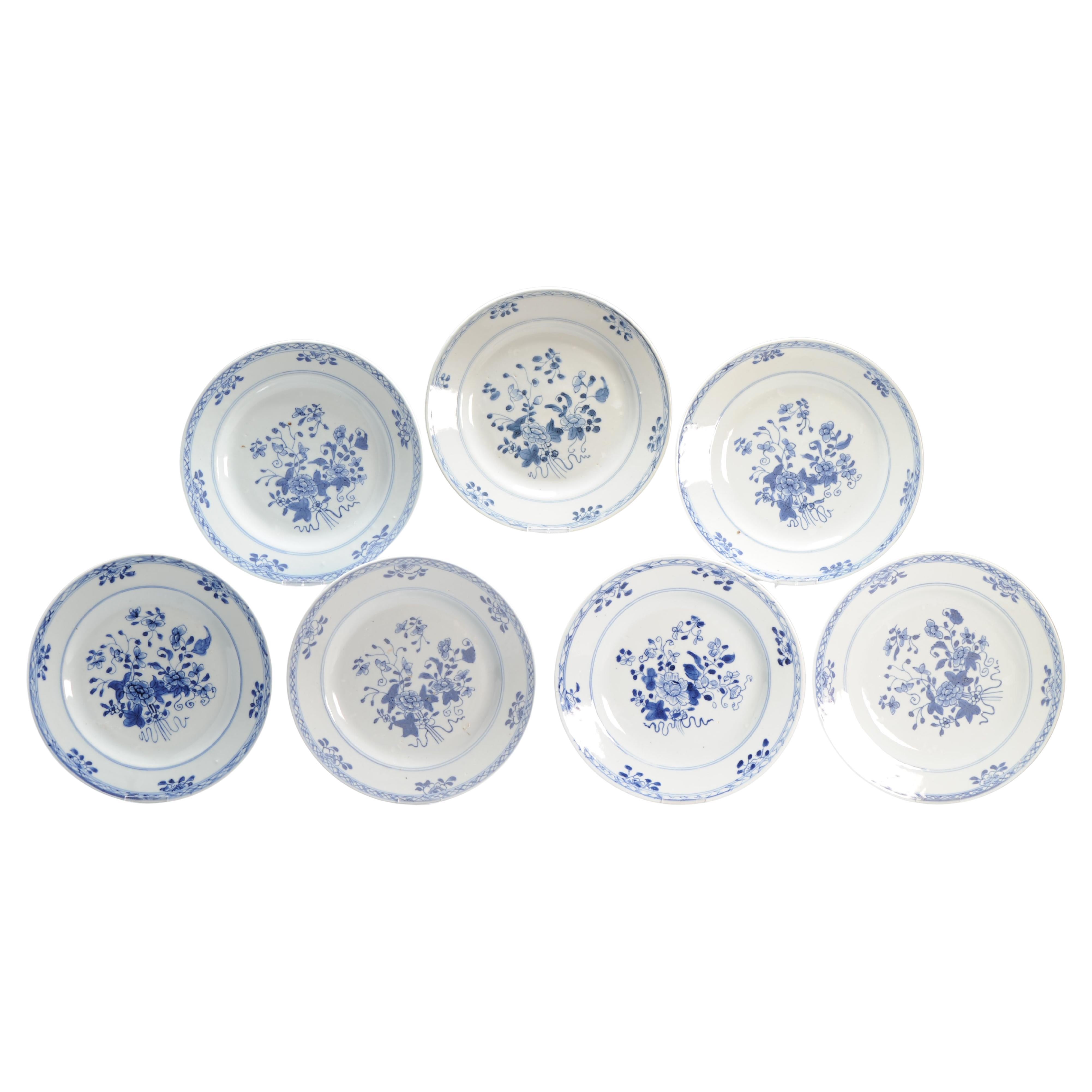 #7 Antiguos Platos de Porcelana China 18C Kangxi/Yongzheng Juego Azul Blanco