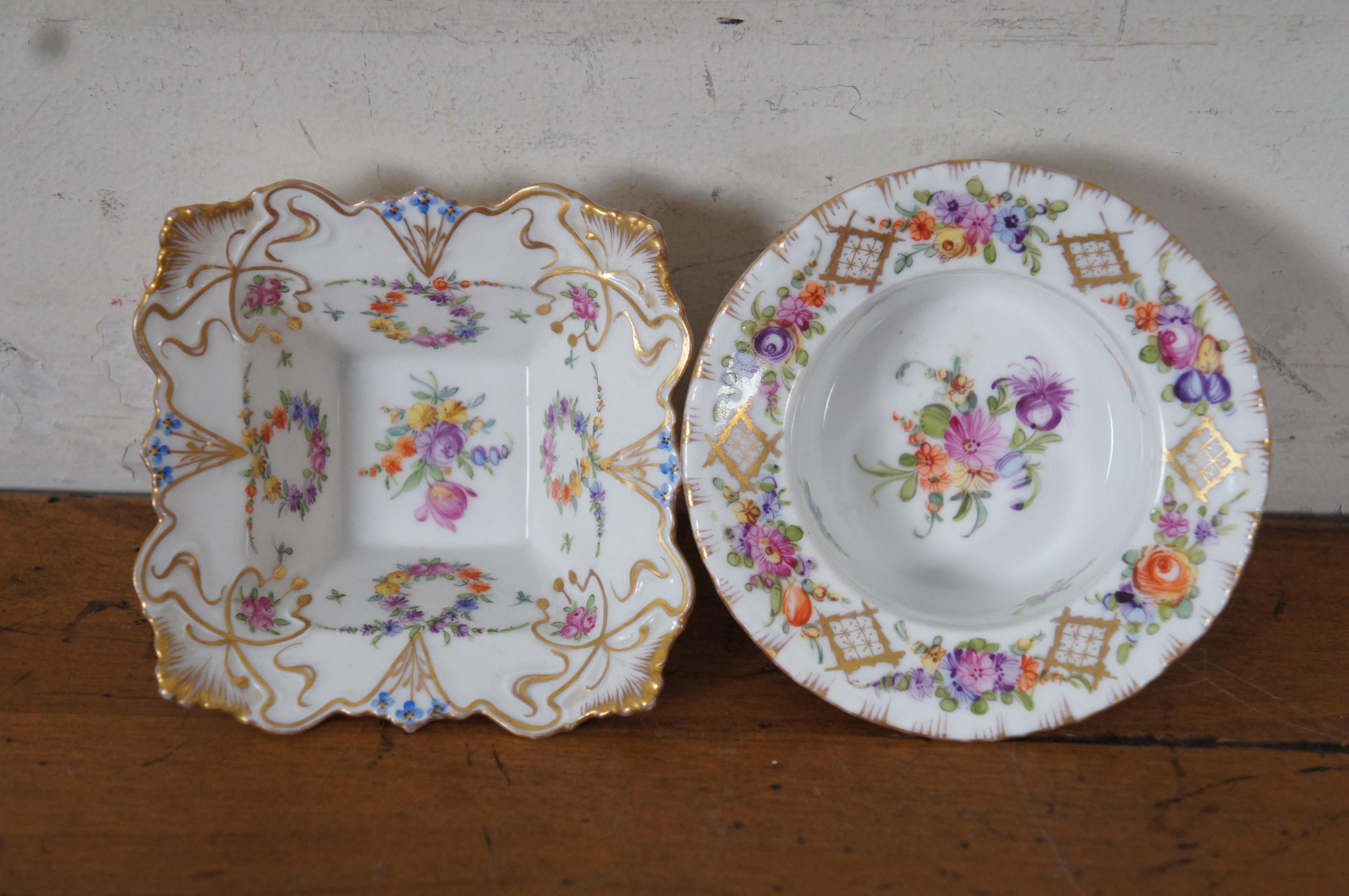 7 Antique German Dresden Franziska Hirsch Serving Plates Dishes & Candlestick For Sale 6