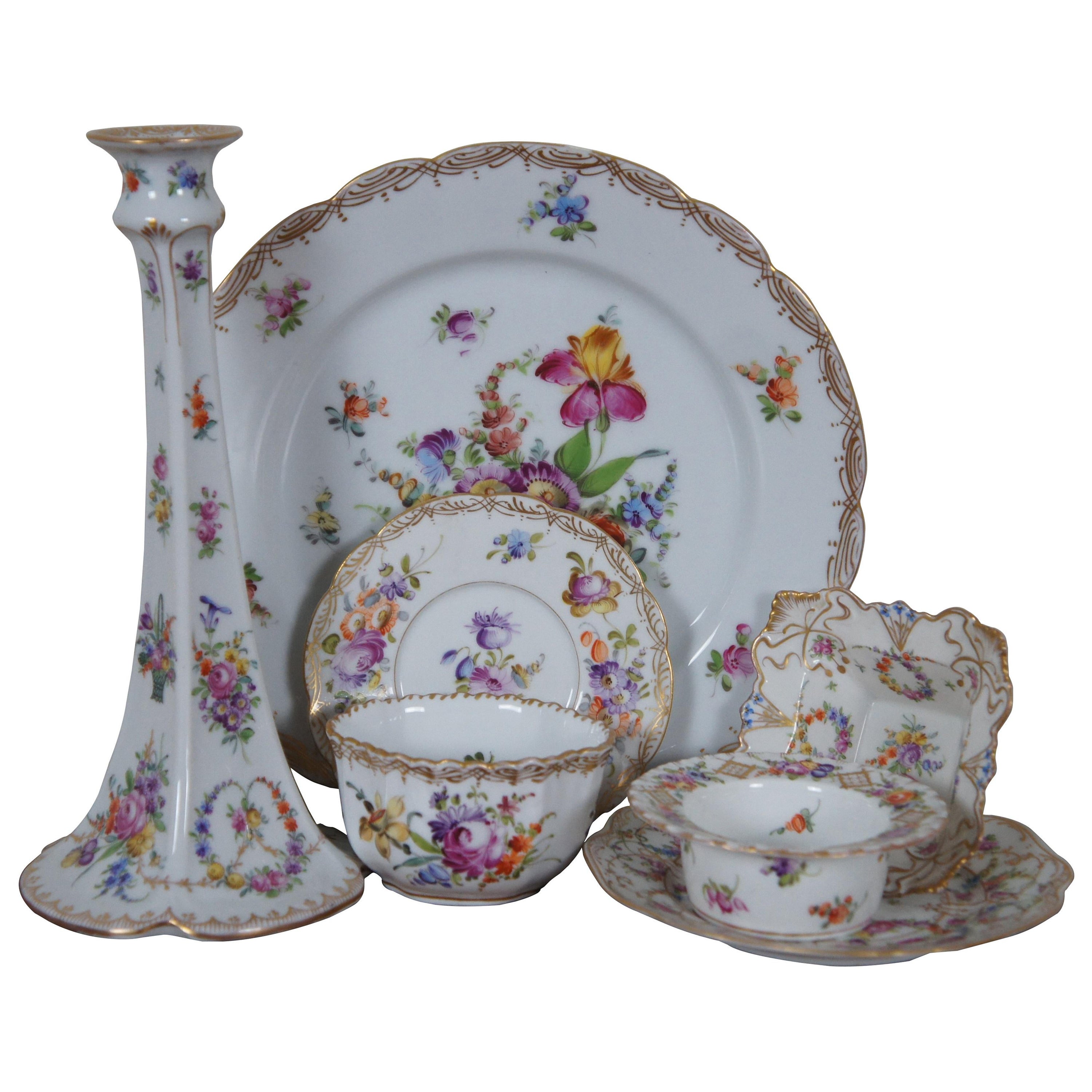 7 assiettes de service allemandes anciennes Franziska Hirsch de Dresde, plats et chandeliers