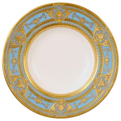 7 Antique Minton for Tiffany Blue Gilded Soup Plates