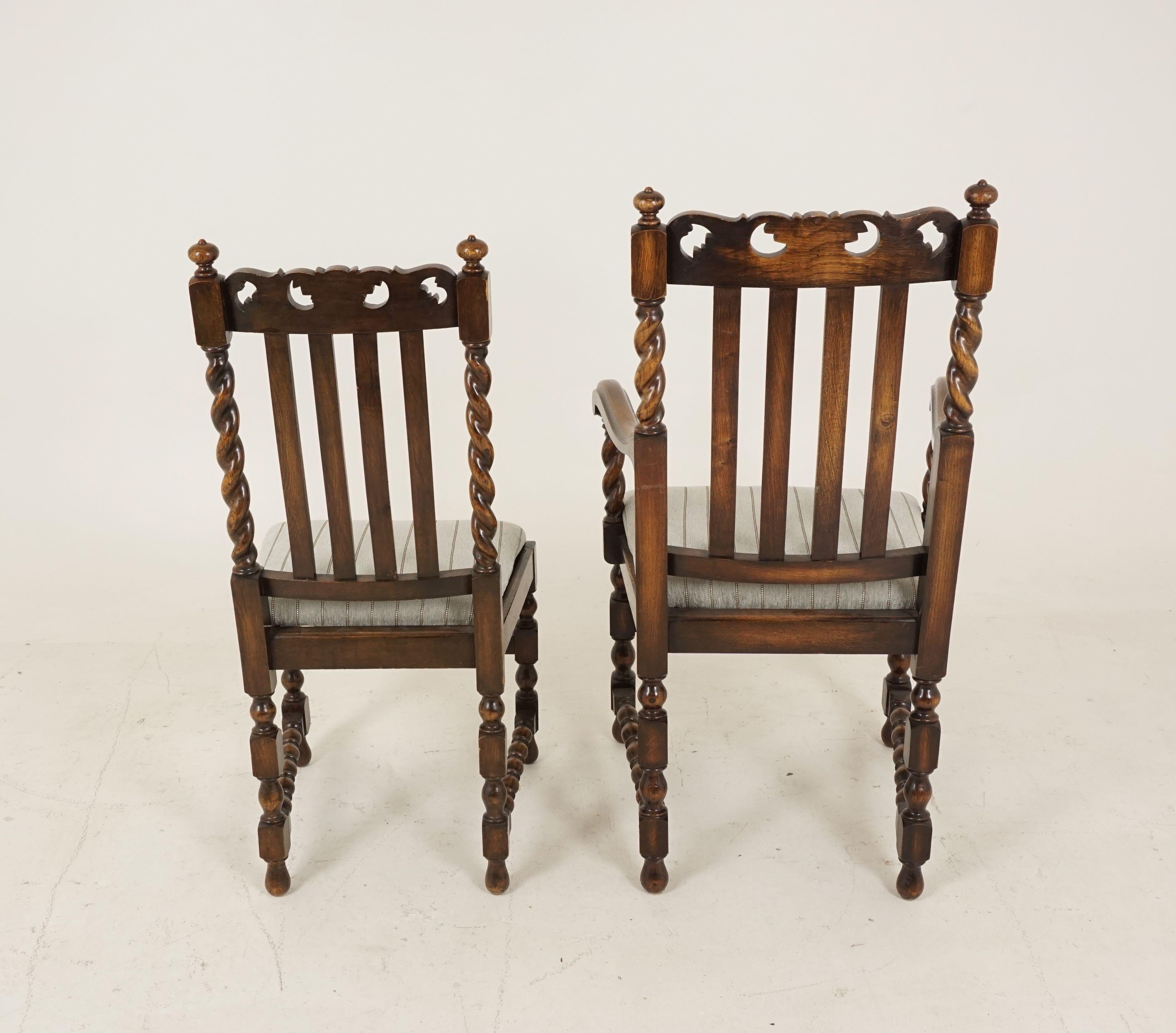 7 Antique Oak Barley Twist Dining Chairs, Lift Out Seats, Scotland 1920, B2499 4