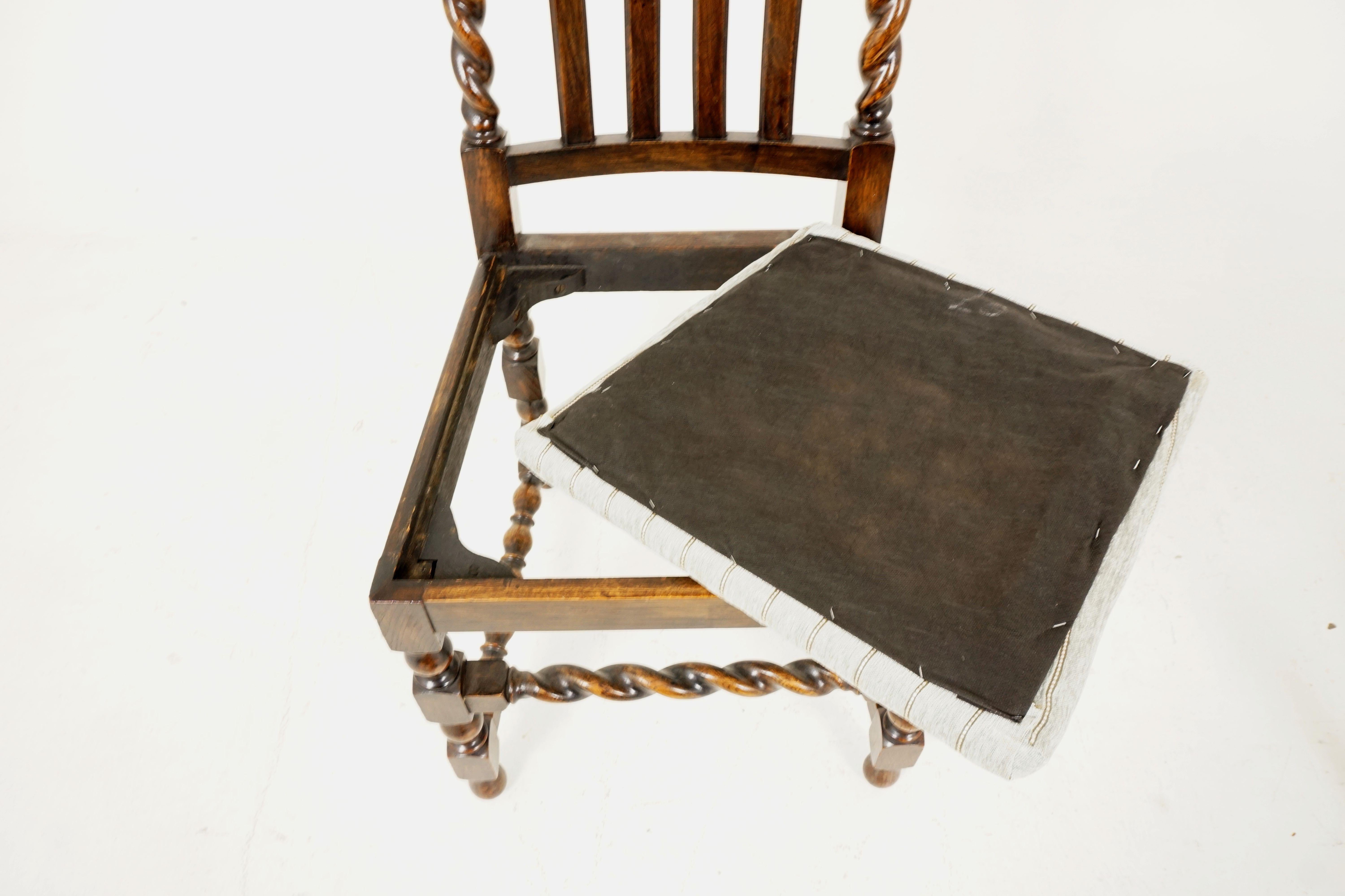 7 Antique Oak Barley Twist Dining Chairs, Lift Out Seats, Scotland 1920, B2499 5