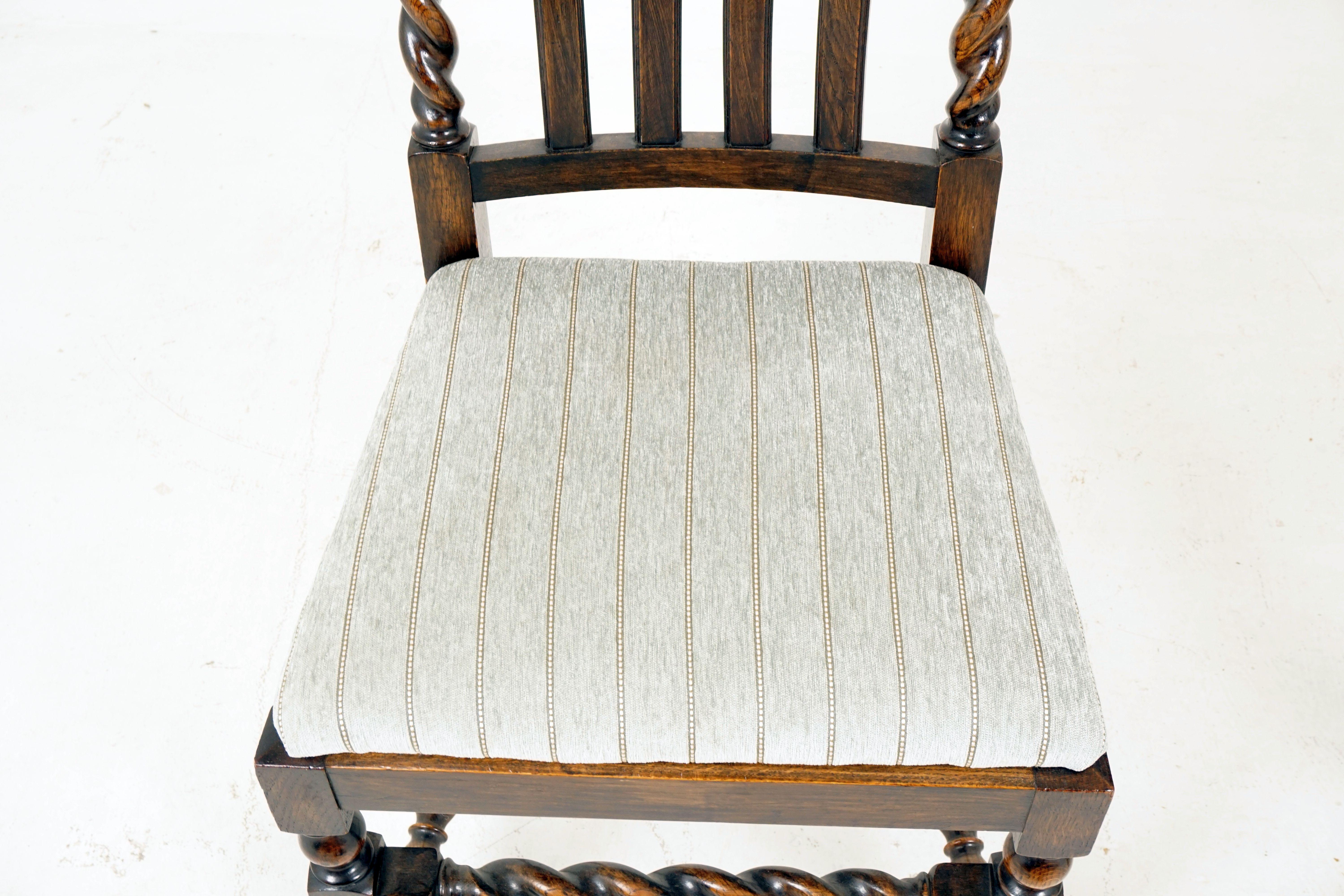 7 Antique Oak Barley Twist Dining Chairs, Lift Out Seats, Scotland 1920, B2499 3