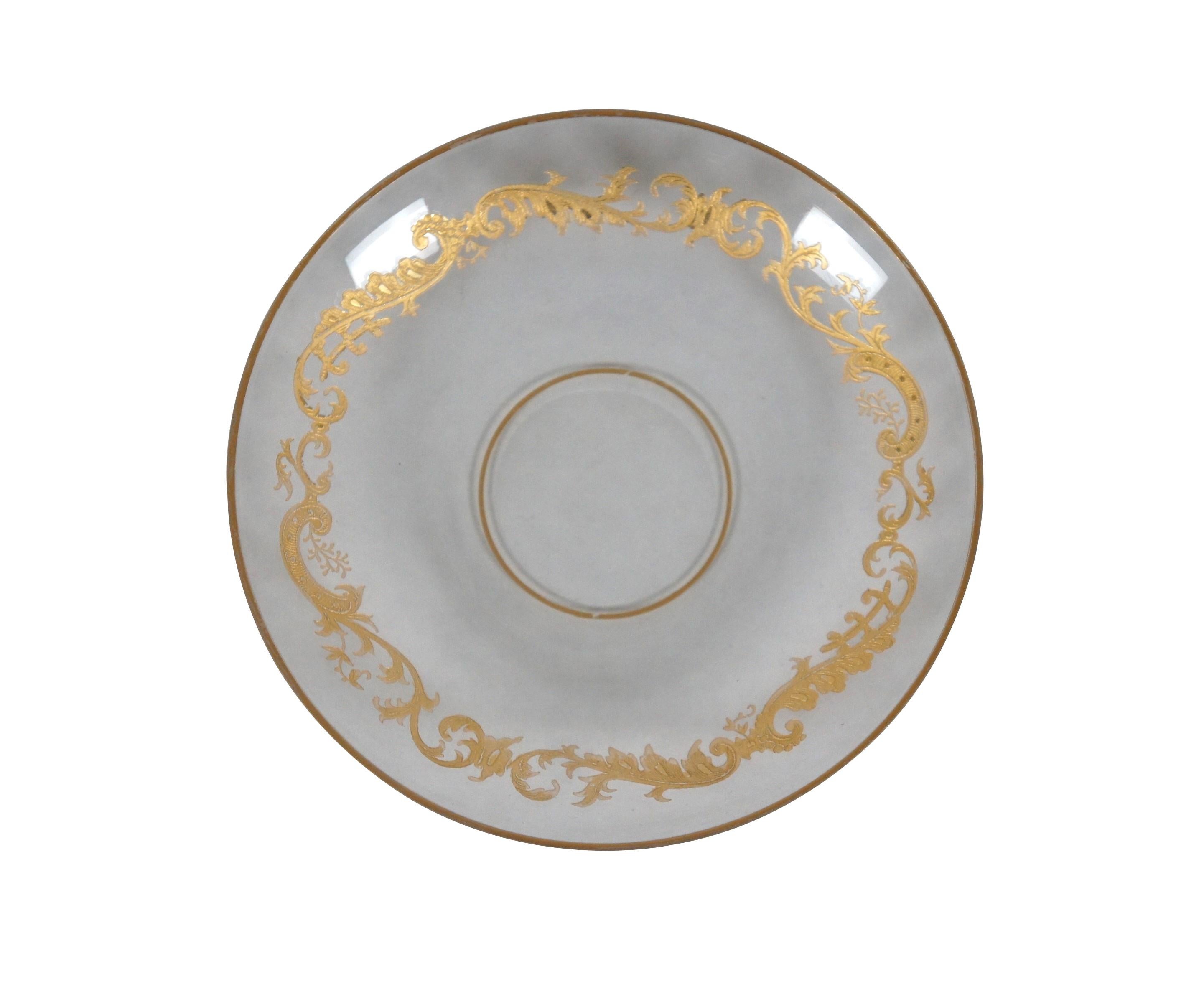 7 Antique Saint Louis France Etched Gilt Crystal Underplates Saucers Plates In Good Condition For Sale In Dayton, OH