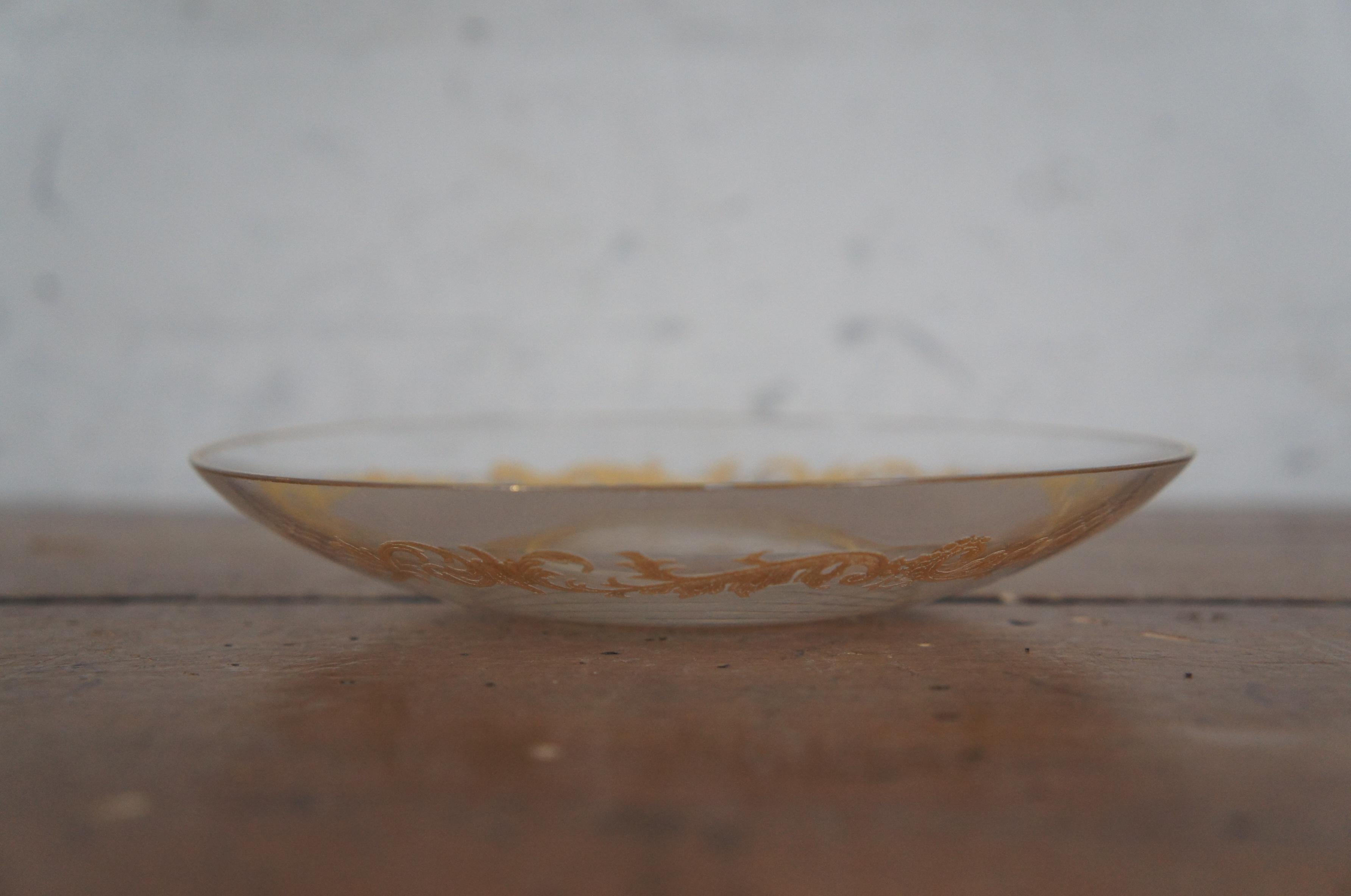 Gold 7 Antique Saint Louis France Etched Gilt Crystal Underplates Saucers Plates For Sale