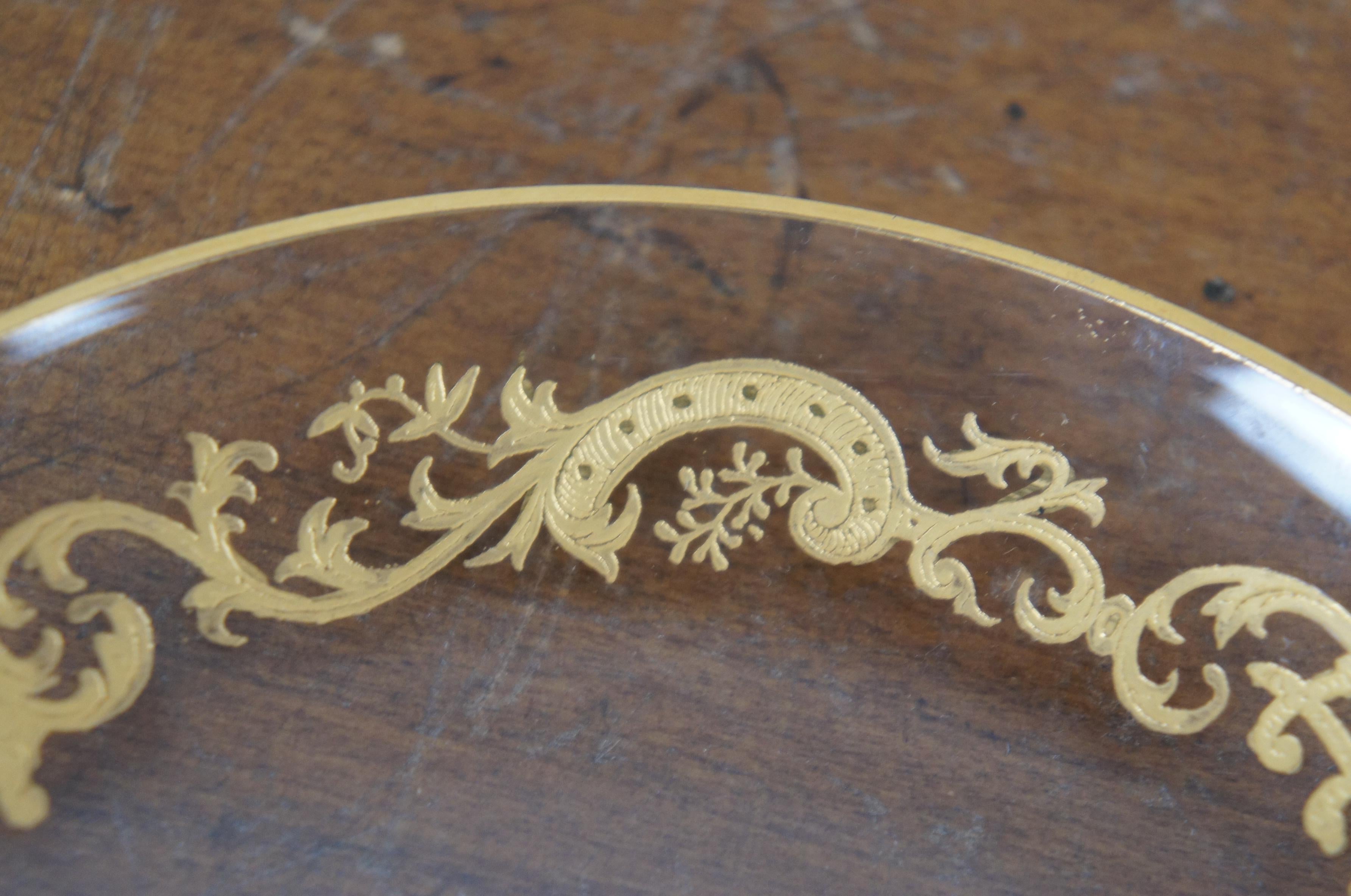 7 Antique Saint Louis France Etched Gilt Crystal Underplates Saucers Plates For Sale 4