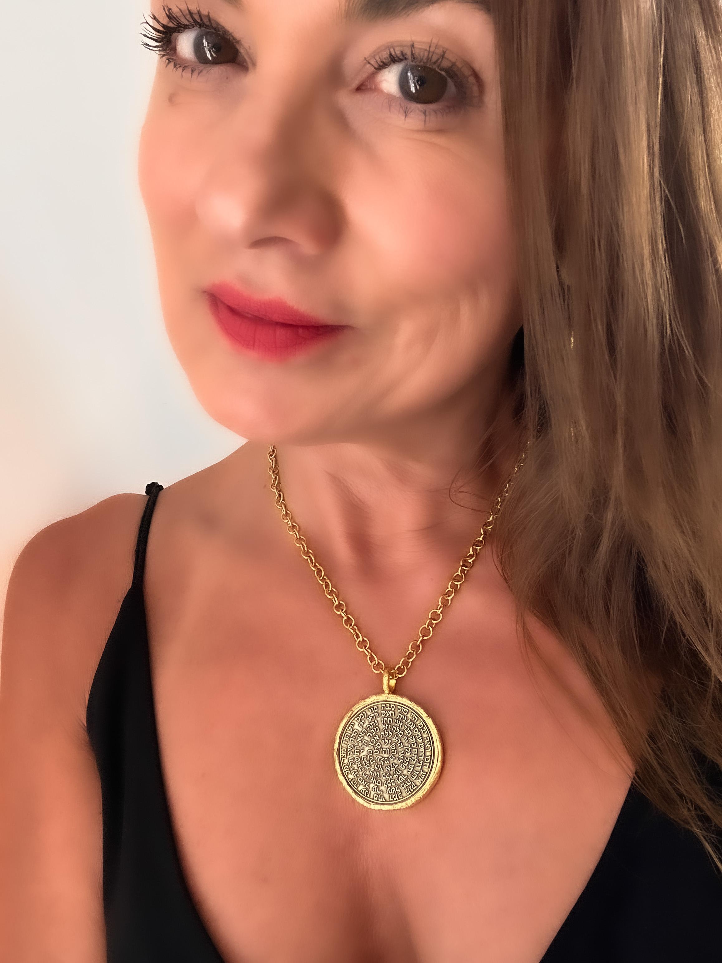 Seal of the Seven Archangels + 72 names of God Kabbalah King Solomon Coin seal talisman is set in beautiful 22k gold. Shown here with a thick chunky blackened silver chain . Enjoy all the positive energy and other benefits when wearing this pendant!