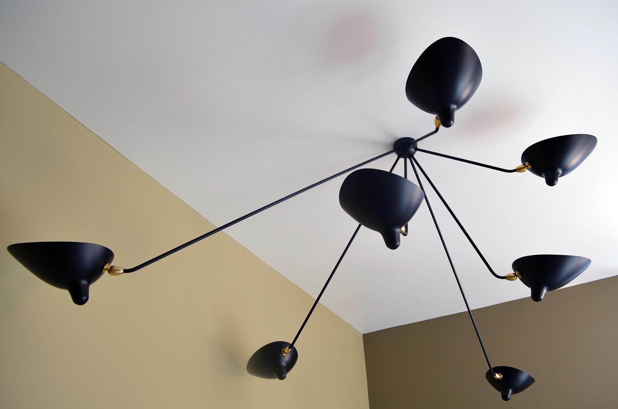 Mid-Century Modern Serge Mouille - 7 Arm Black Spider Ceiling Lamp For Sale