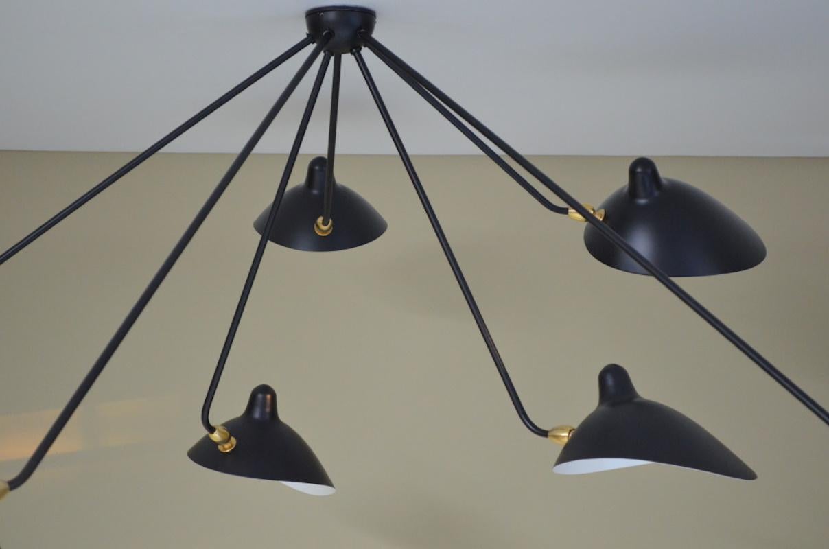 Serge Mouille - 7 Arm Black Spider Ceiling Lamp In New Condition For Sale In Stratford, CT