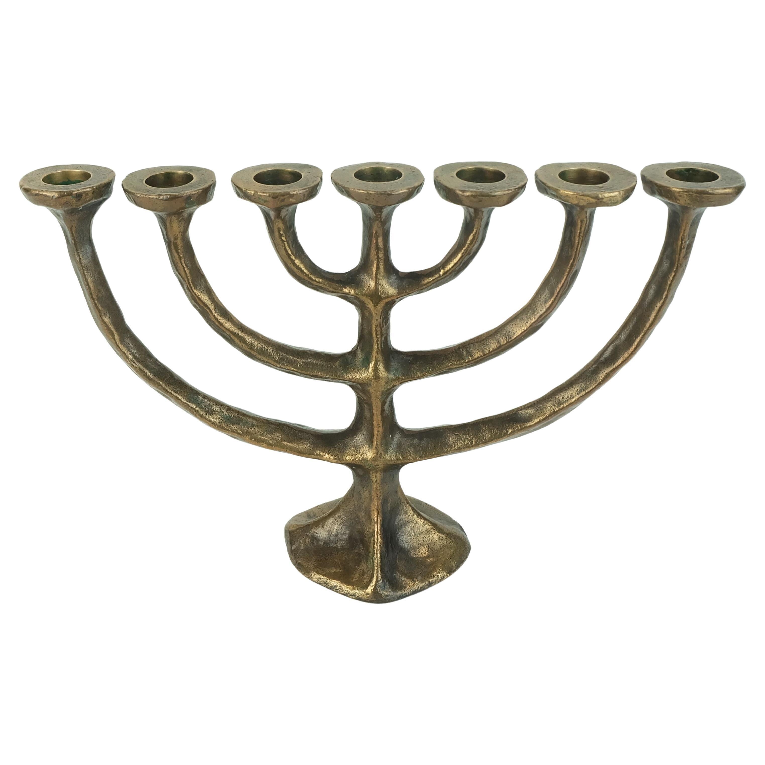 7-armed candlesti1960s 70s mid century brutalist bronze CANDELABRA For Sale