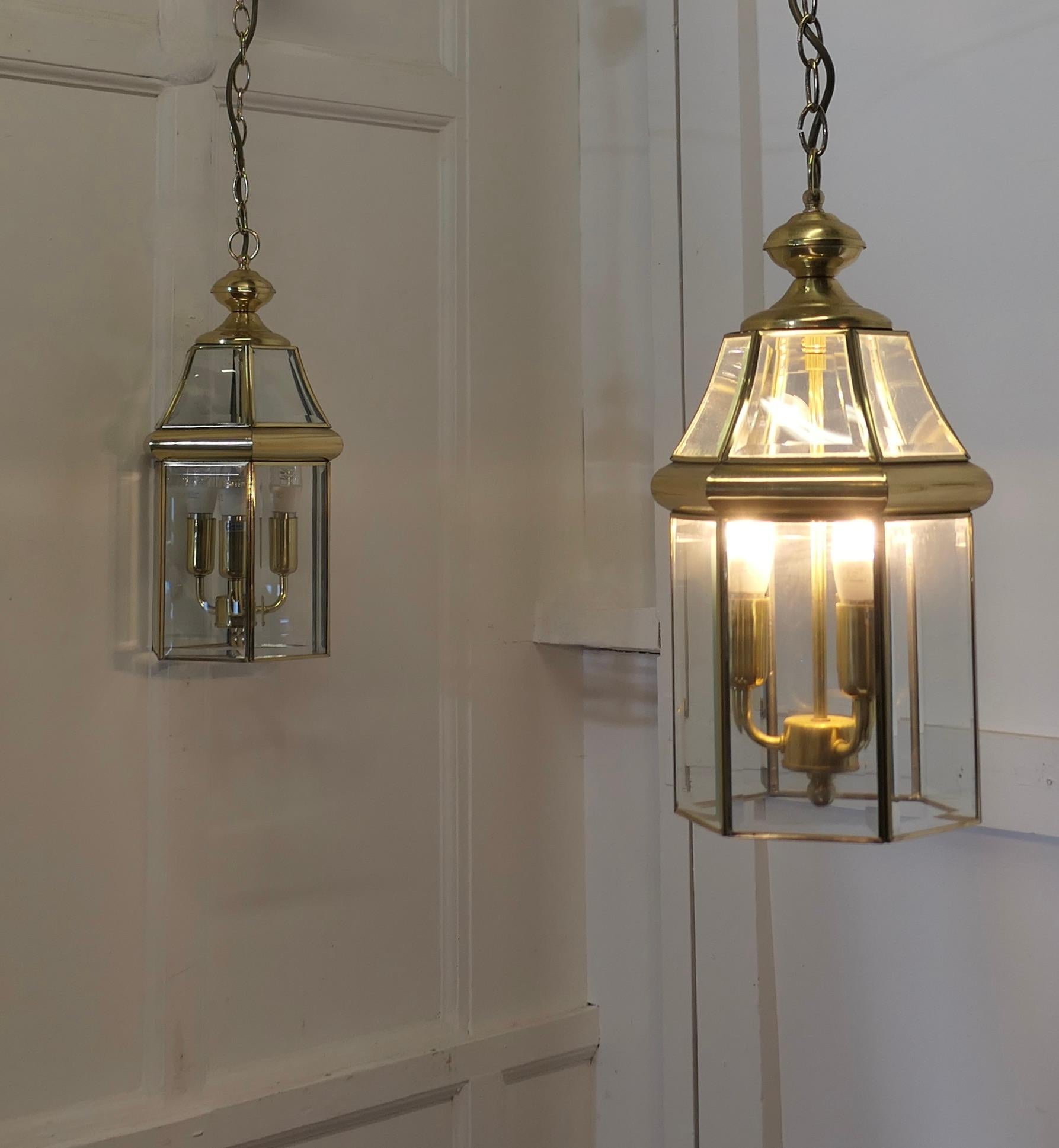 Mid-20th Century  7 Art Deco Style Brass & Glass Hall Lanterns    For Sale