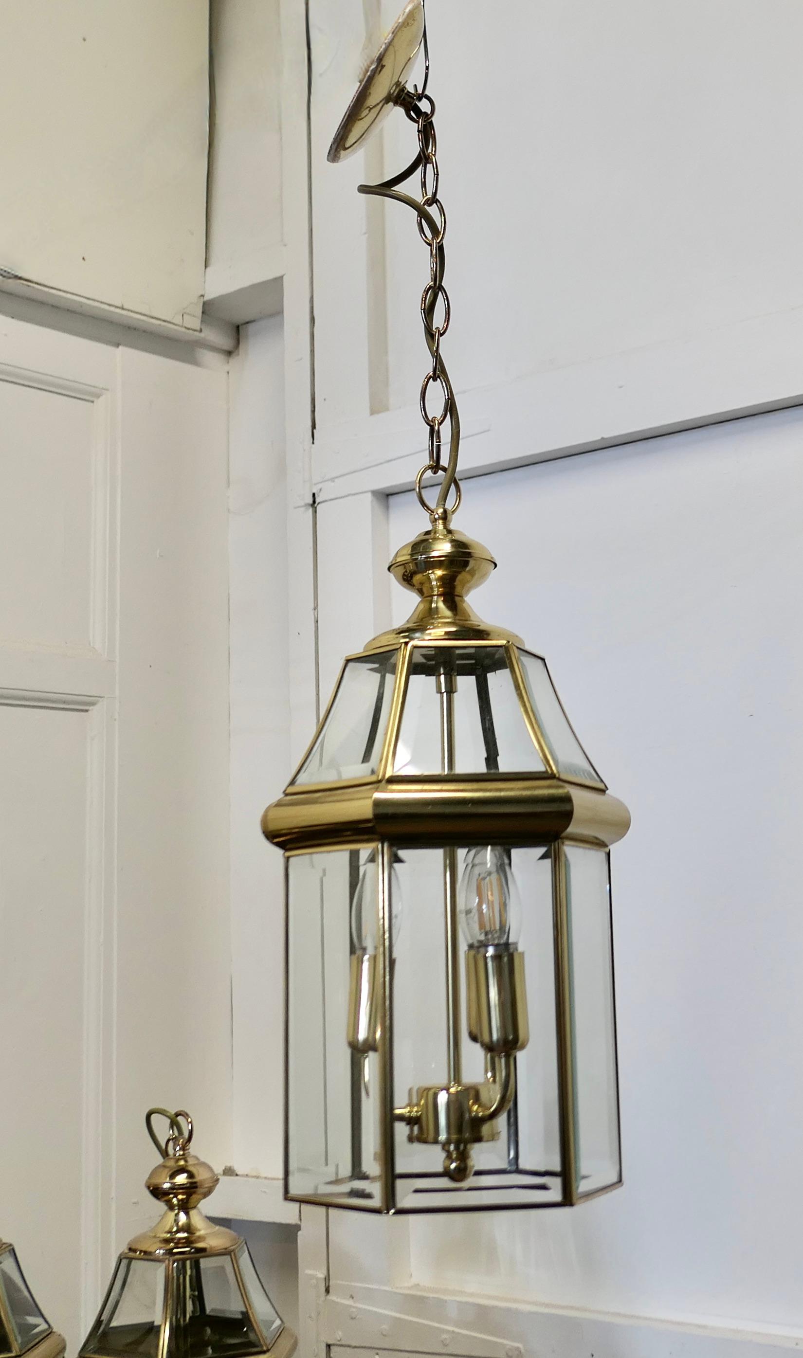 7 Art Deco Style Brass & Glass Hall Lanterns    For Sale 4