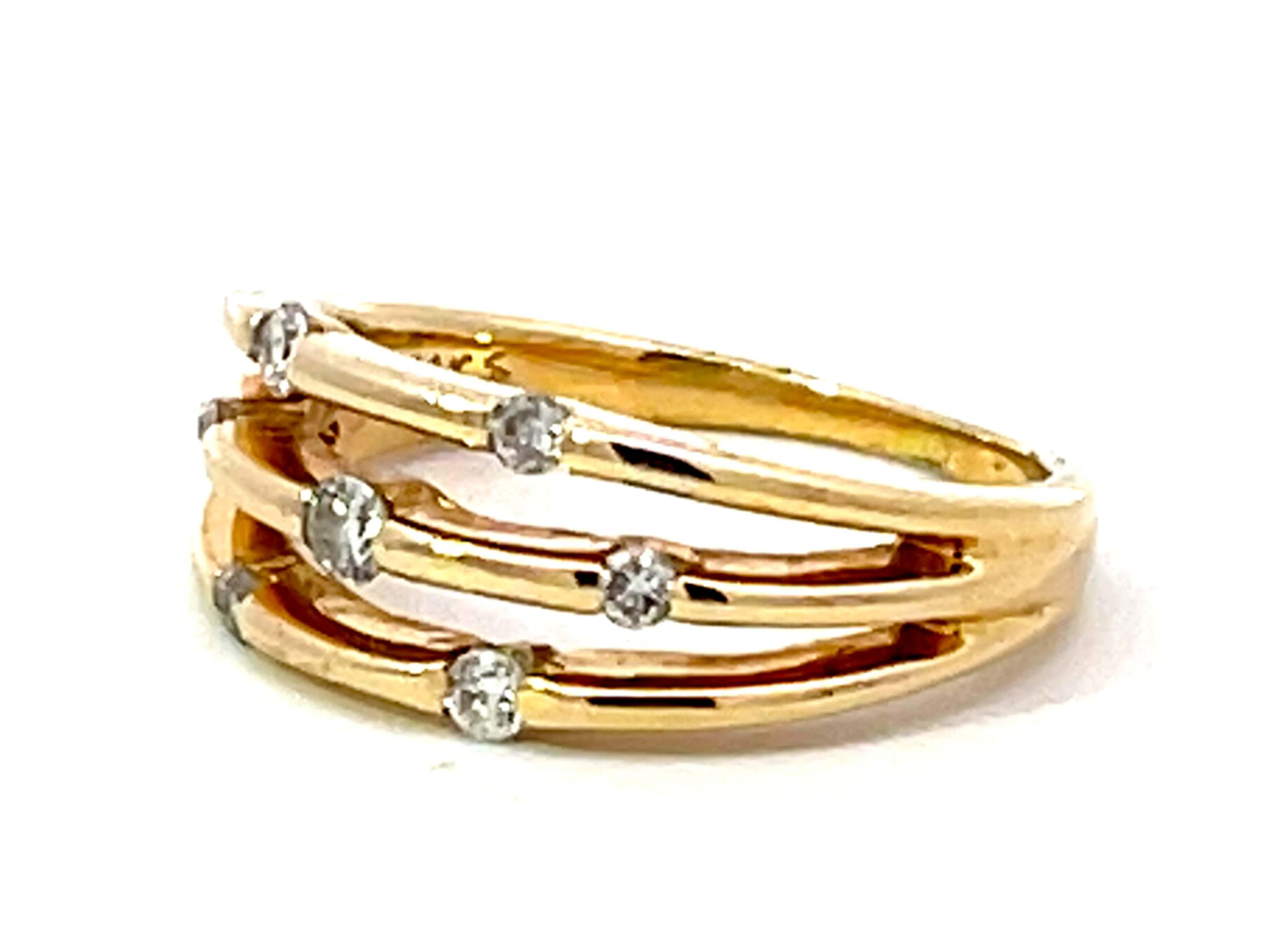 7 Brilliant Cut Diamond Three Tier Band Split Shank Ring Solid 14k Yellow Gold In New Condition For Sale In Honolulu, HI