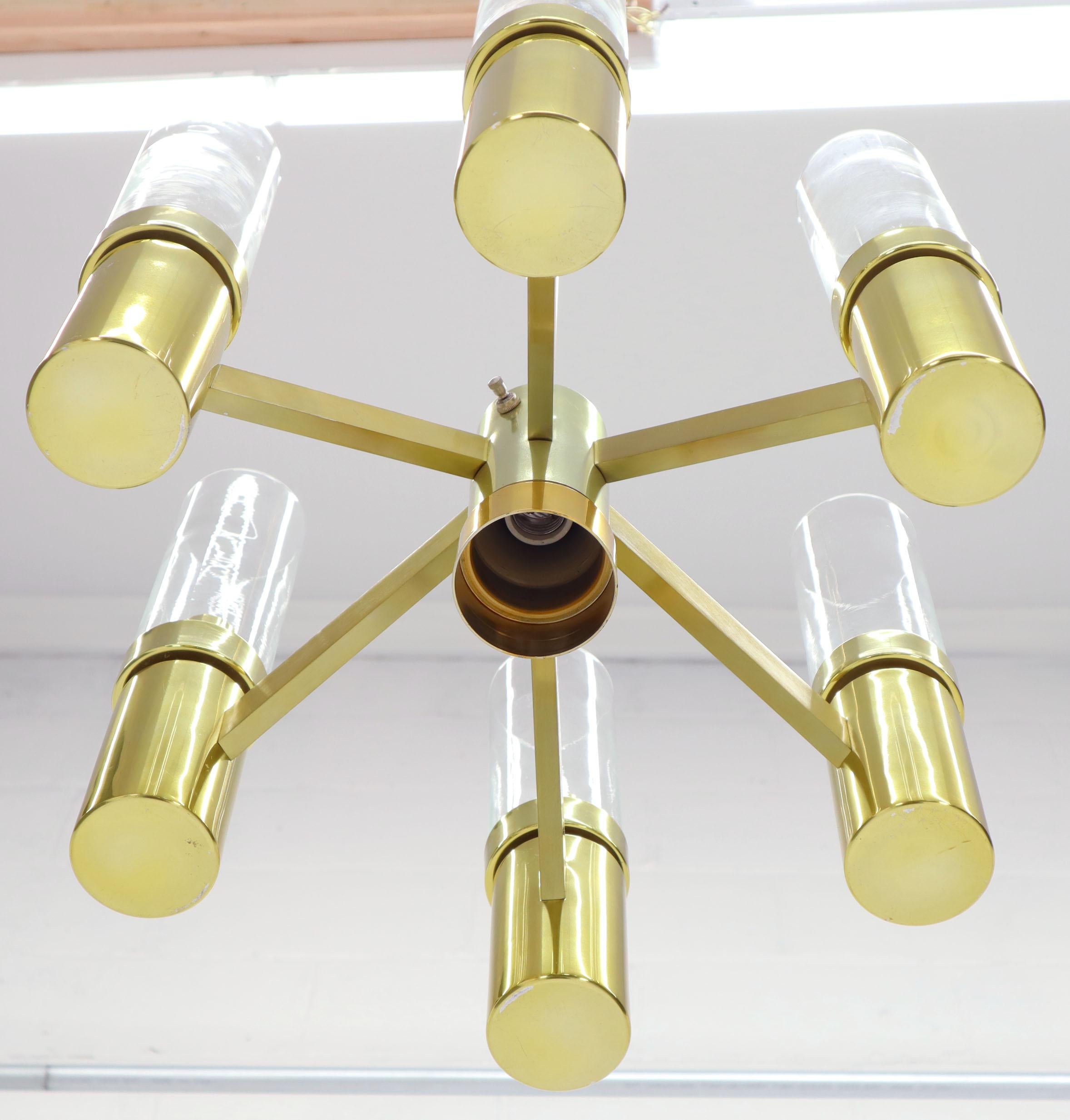 7 Bulbs 6 Point Geometric 3 Way Italian Light Fixture Chandelier Parzinger Style In Good Condition For Sale In Rockaway, NJ