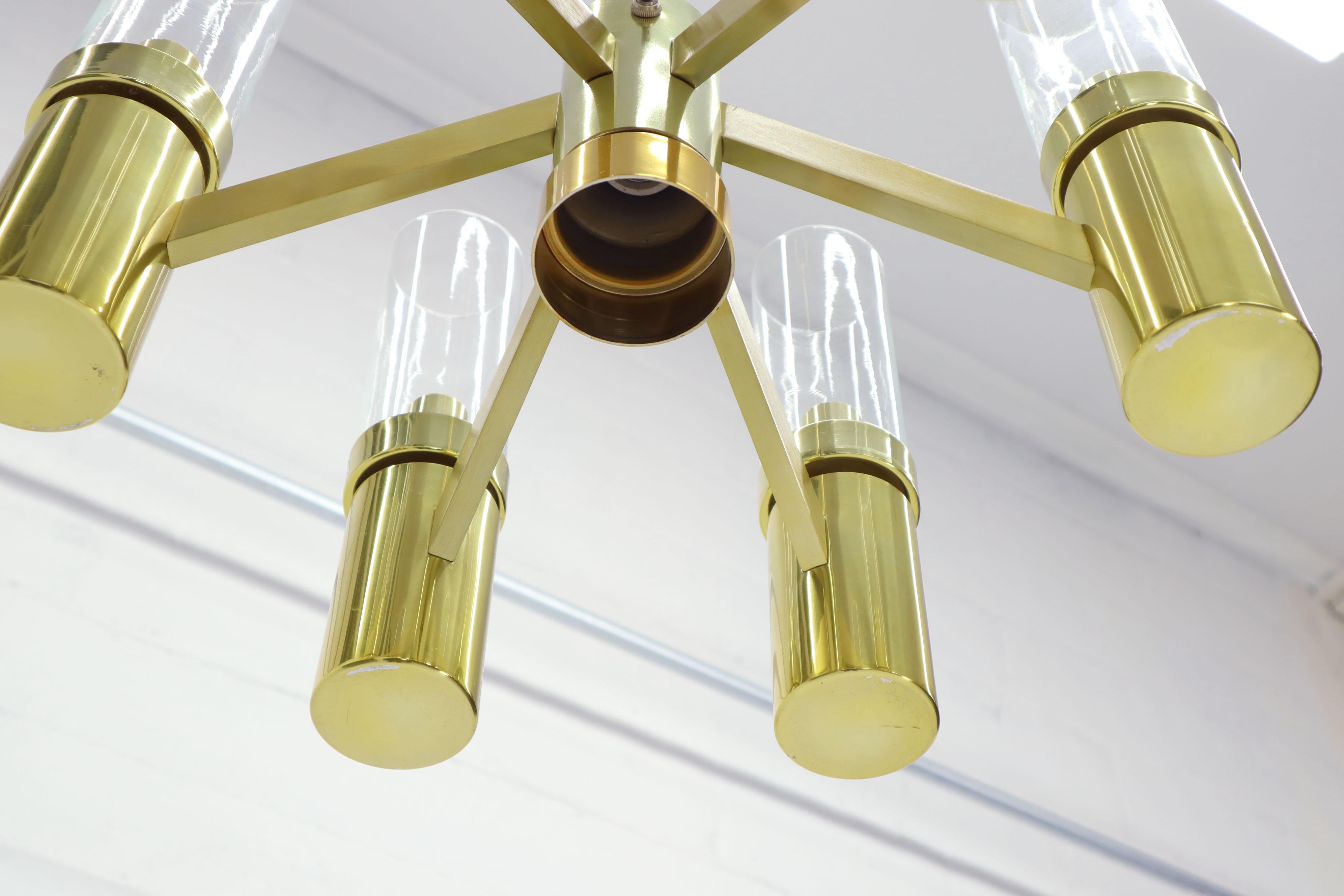 Brass 7 Bulbs 6 Point Geometric 3 Way Italian Light Fixture Chandelier Parzinger Style For Sale