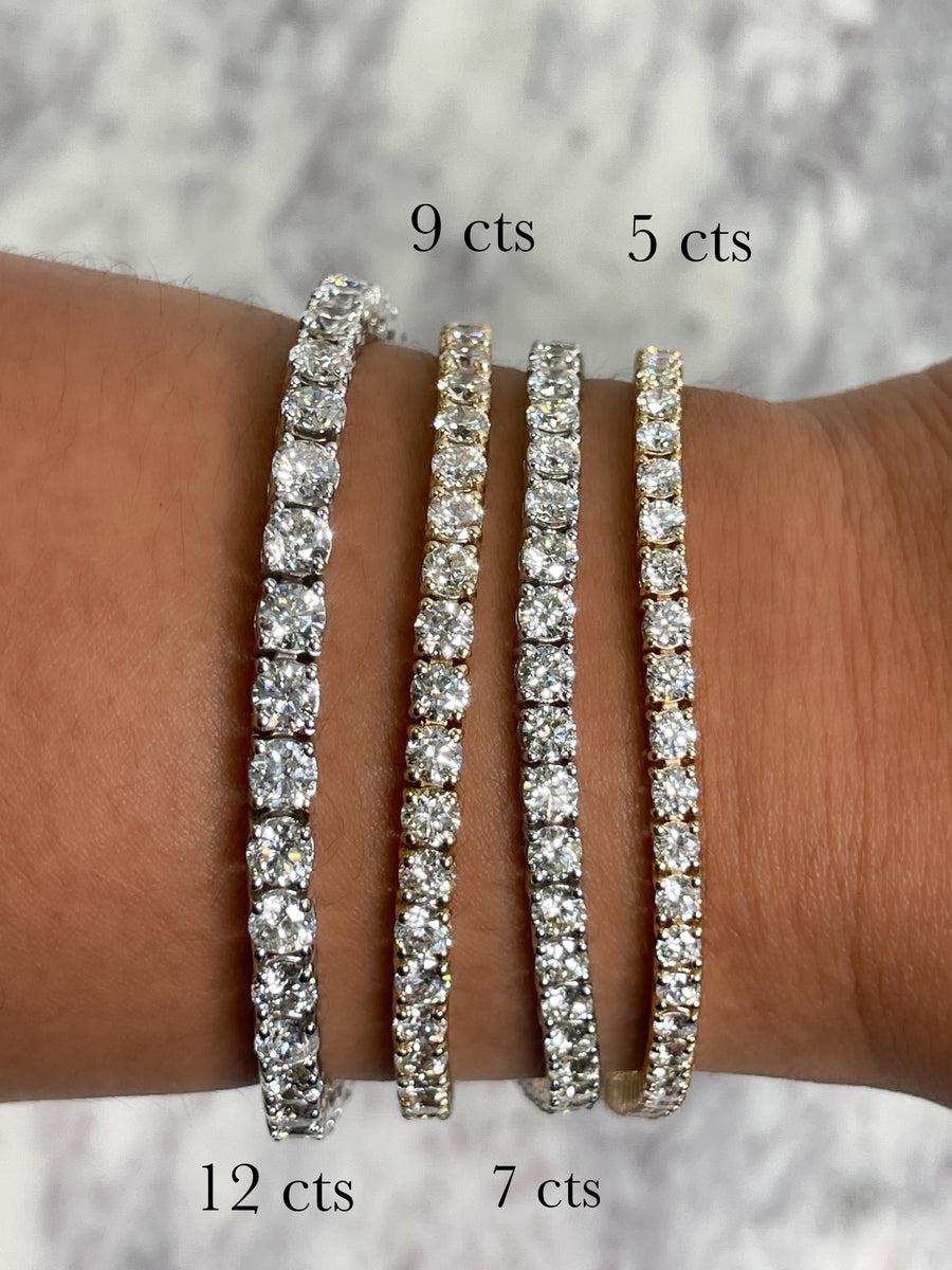 Metal: 14k Gold
Diamond Cut: Round Natural Diamond 
Total Diamond Carats: 7 Carat
Diamond Clarity: VS-SI
Diamond Color: F-G
Color: White Gold, Yellow Gold, Rose Gold
Bracelet Length: 7

Third party appraisal included
14 day money back returns
Free